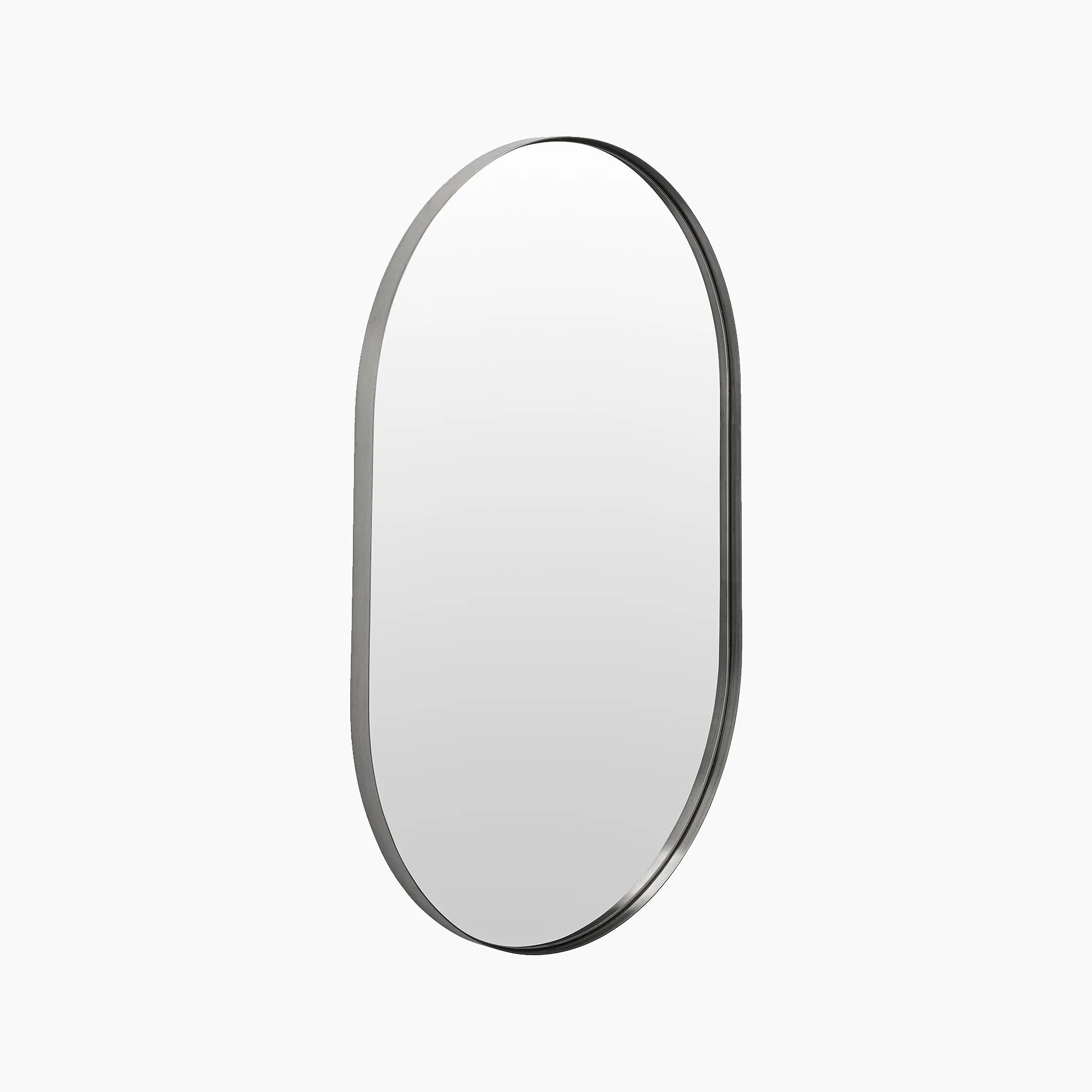 Brushed Silver Metal Slim Frame Oval Wall Mirror