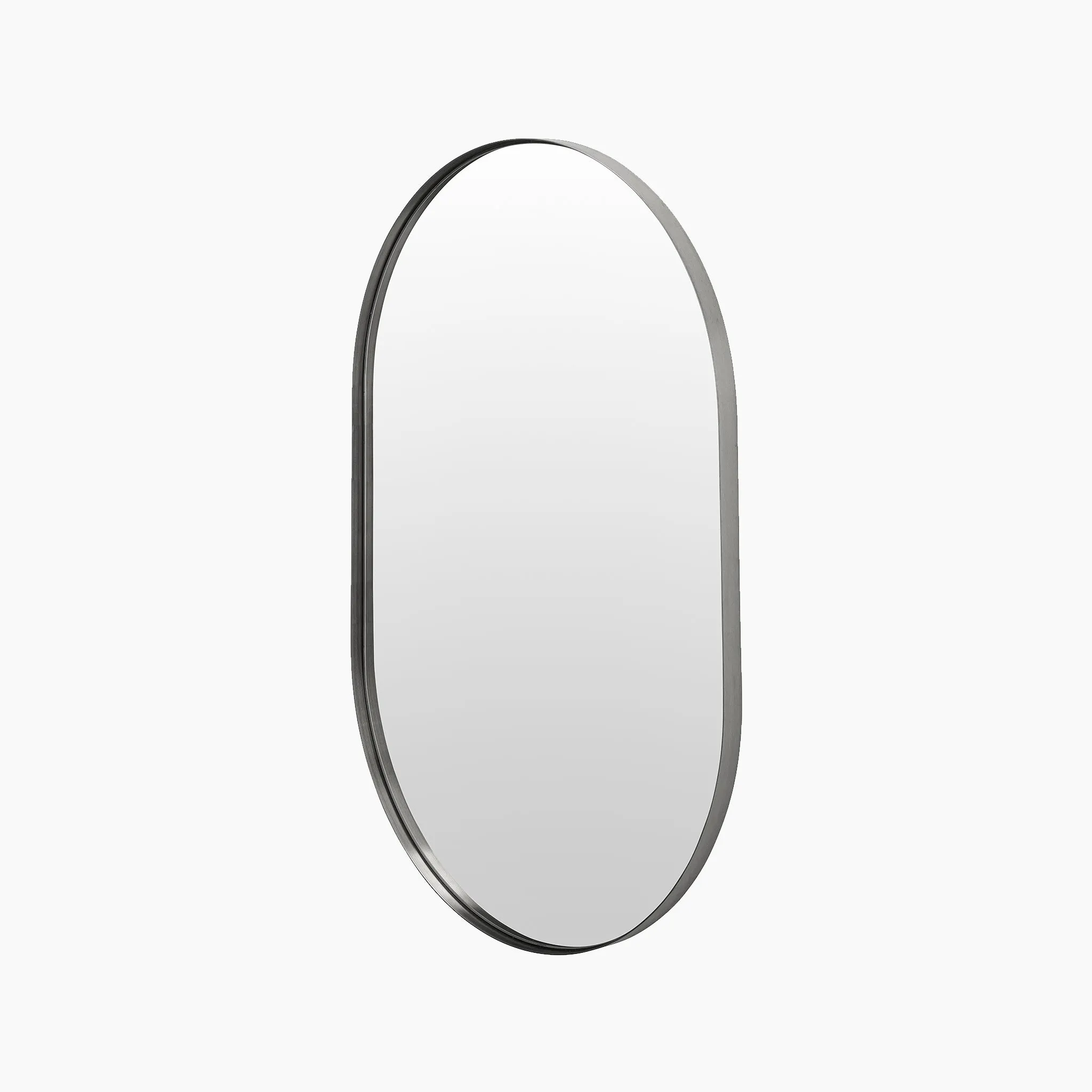 Brushed Silver Metal Slim Frame Oval Wall Mirror