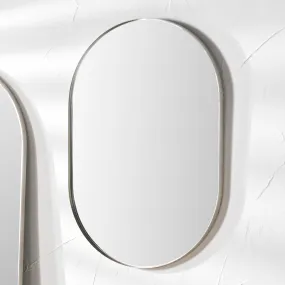 Brushed Silver Metal Slim Frame Oval Wall Mirror