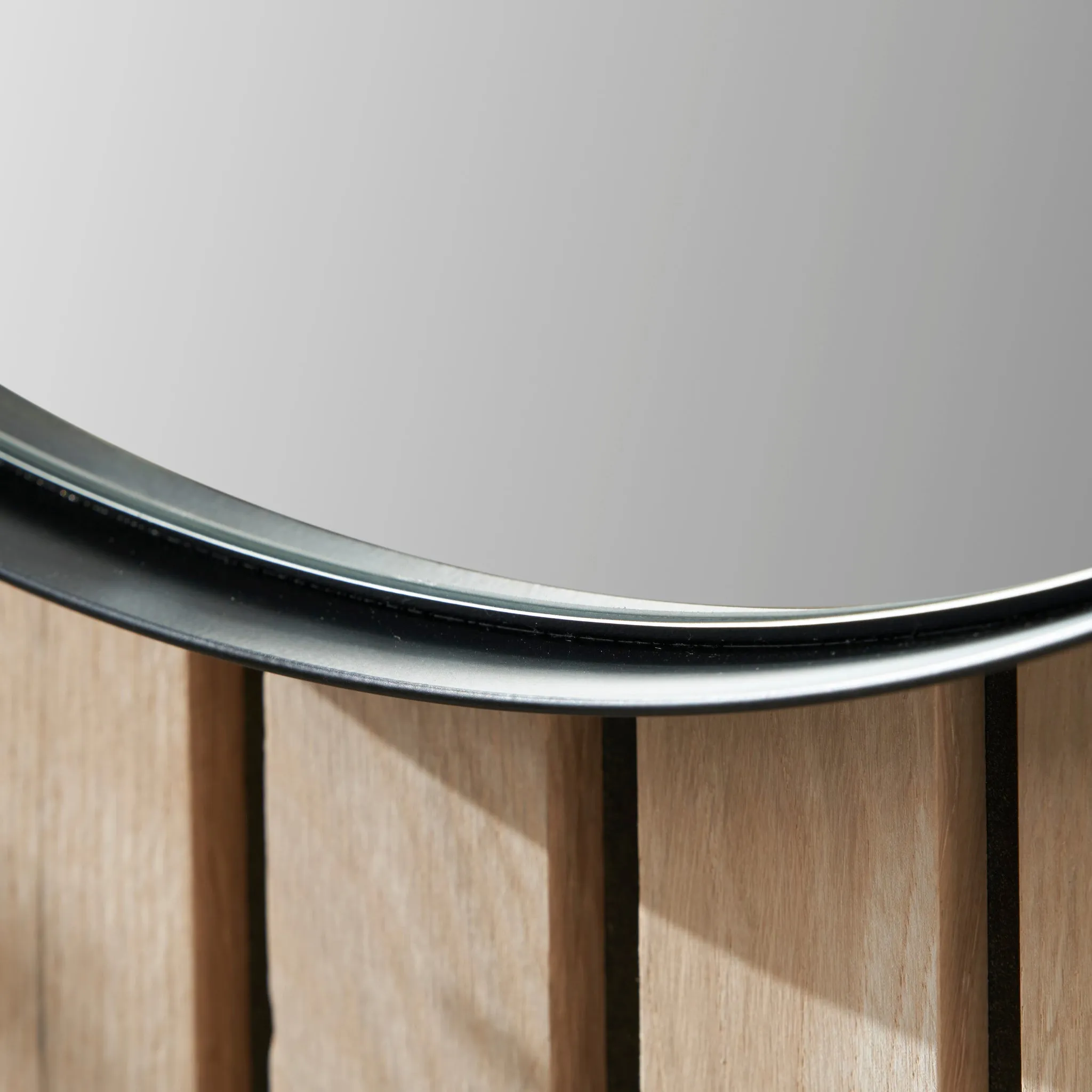 Brushed Silver Metal Slim Frame Round Wall Mirror Large