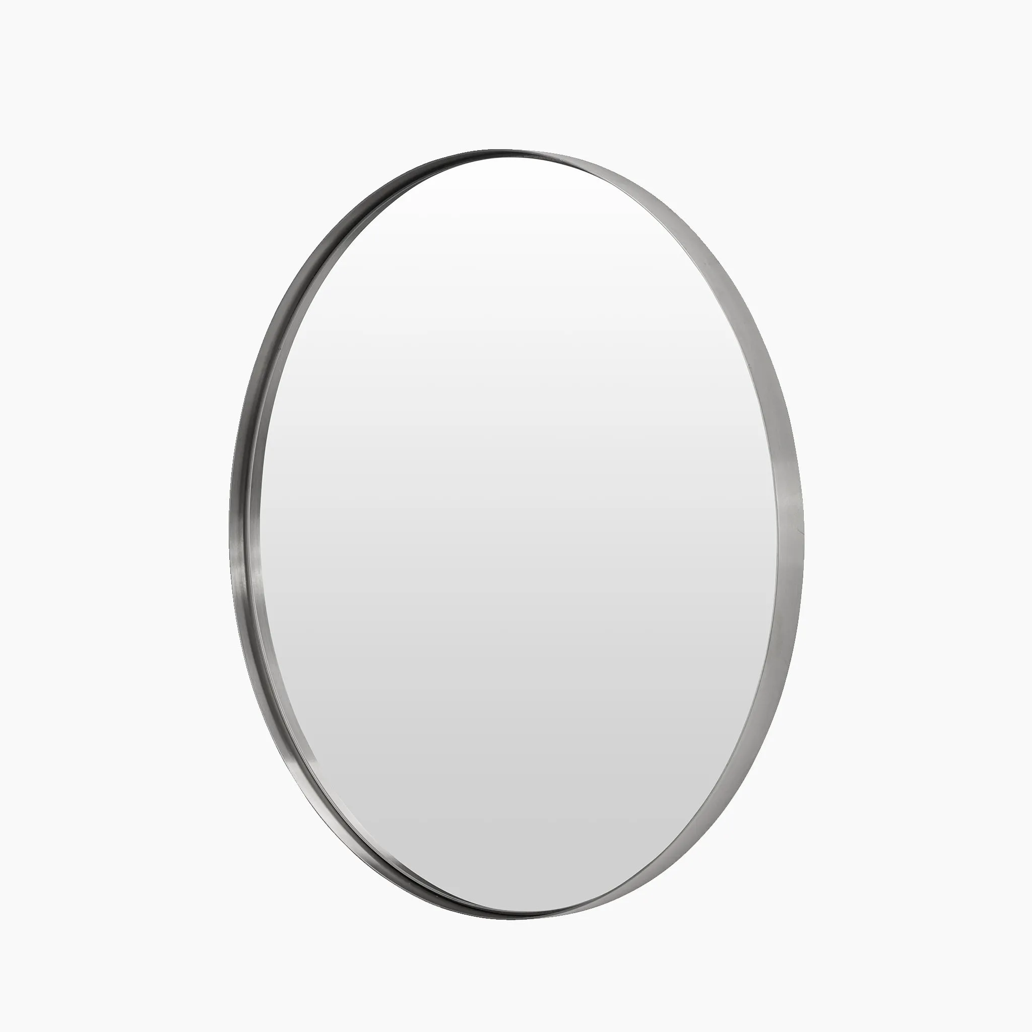 Brushed Silver Metal Slim Frame Round Wall Mirror Large