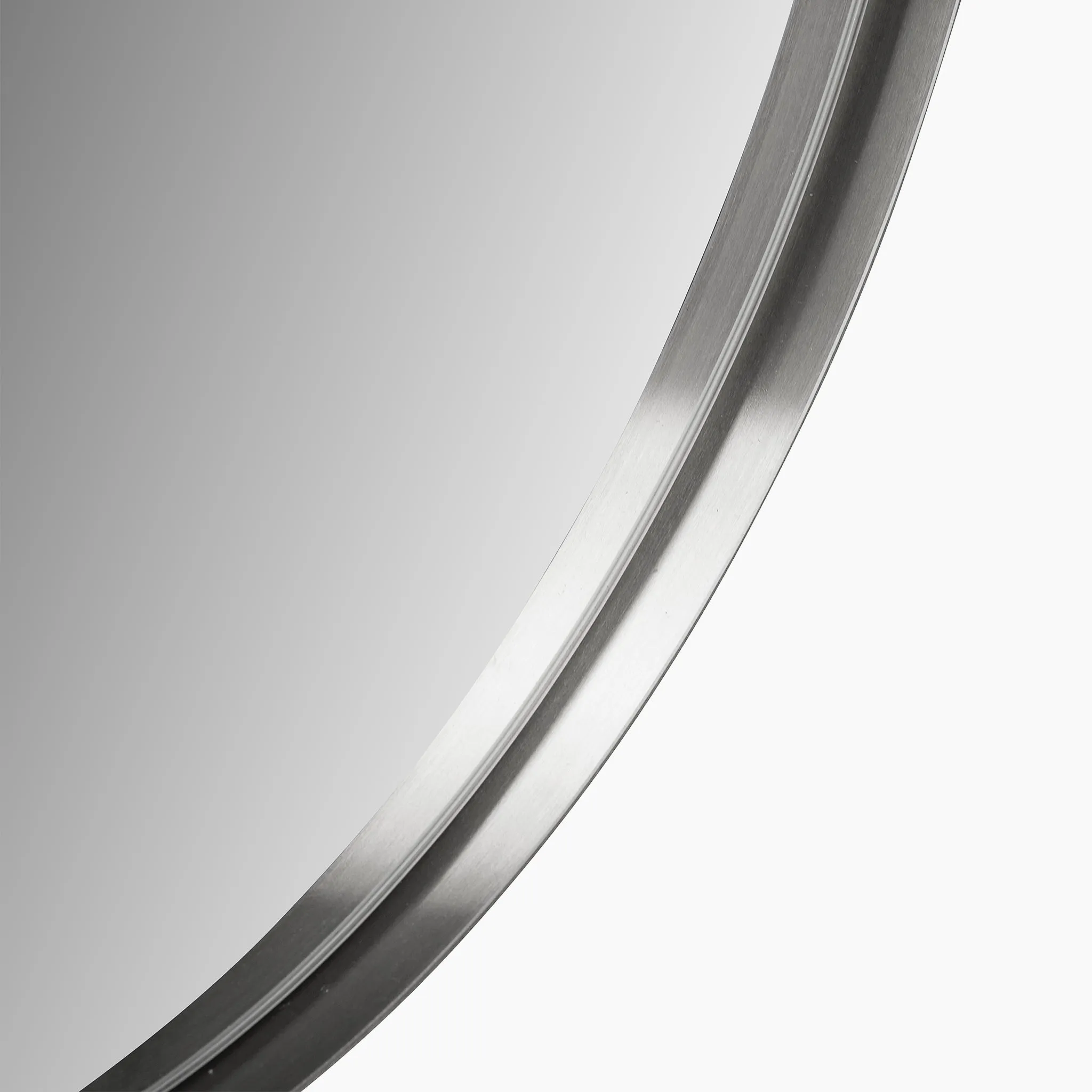 Brushed Silver Metal Slim Frame Round Wall Mirror Medium