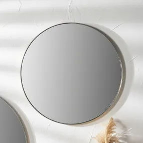 Brushed Silver Metal Slim Frame Round Wall Mirror Medium