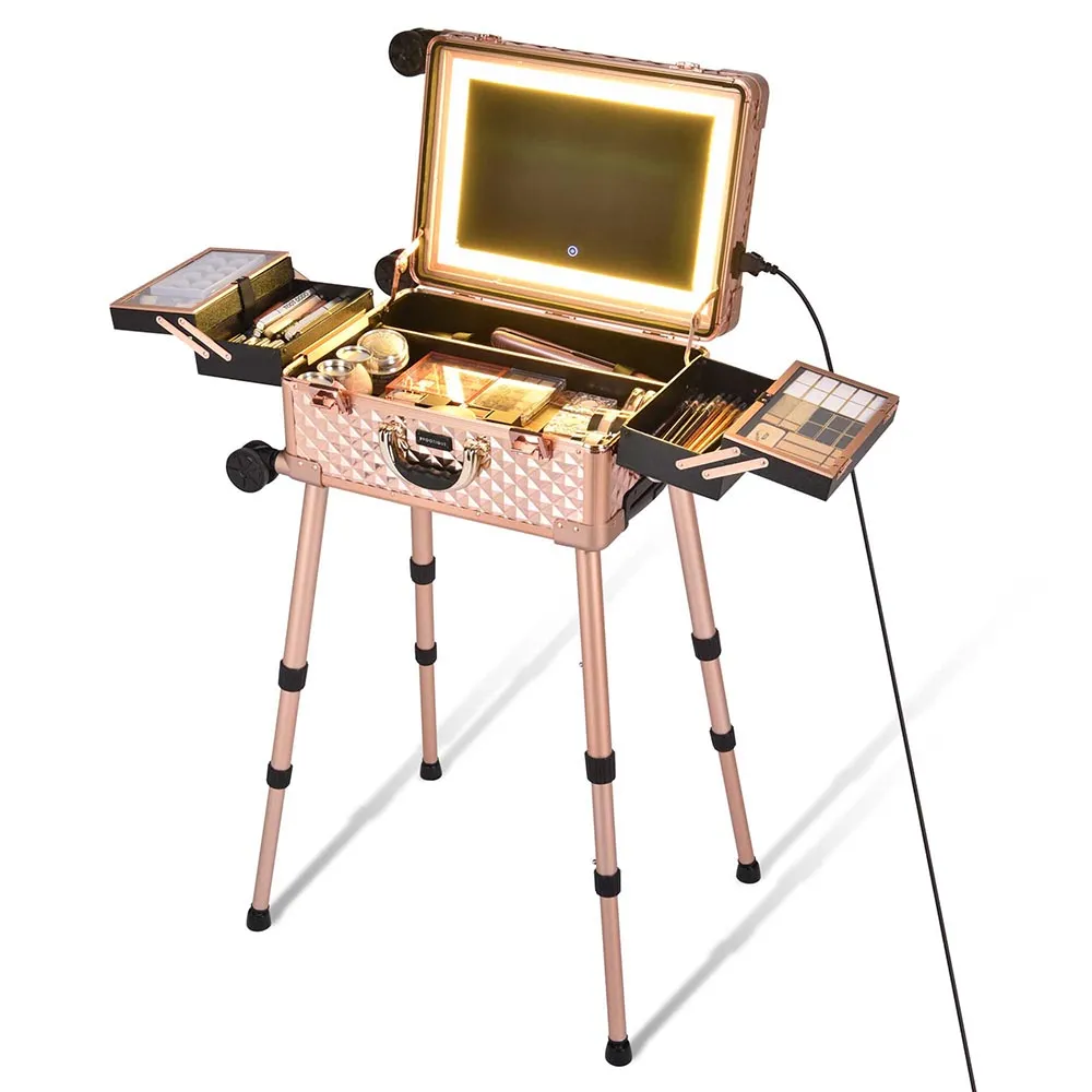 Byootique Urstudio 23" Rolling Makeup Case Mirror Light Cosmetic Travel Box
