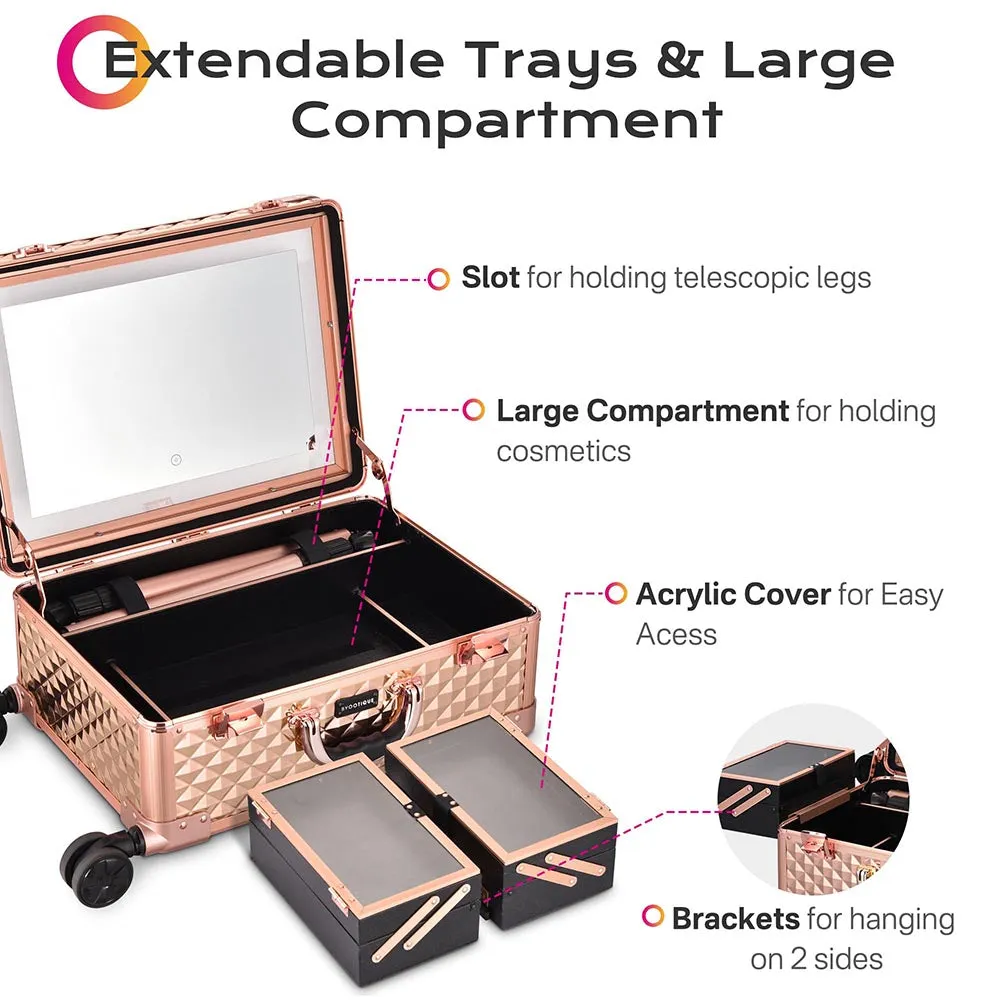 Byootique Urstudio 23" Rolling Makeup Case Mirror Light Cosmetic Travel Box