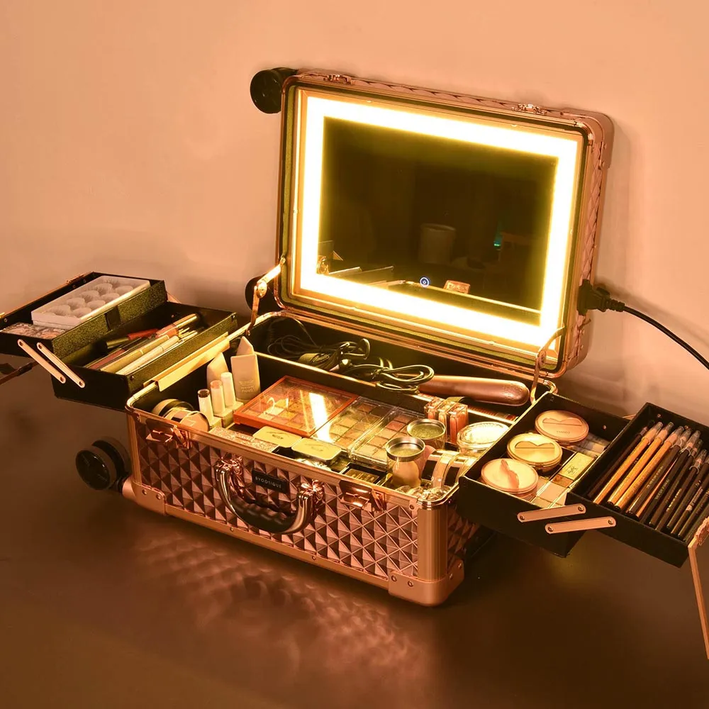 Byootique Urstudio 23" Rolling Makeup Case Mirror Light Cosmetic Travel Box