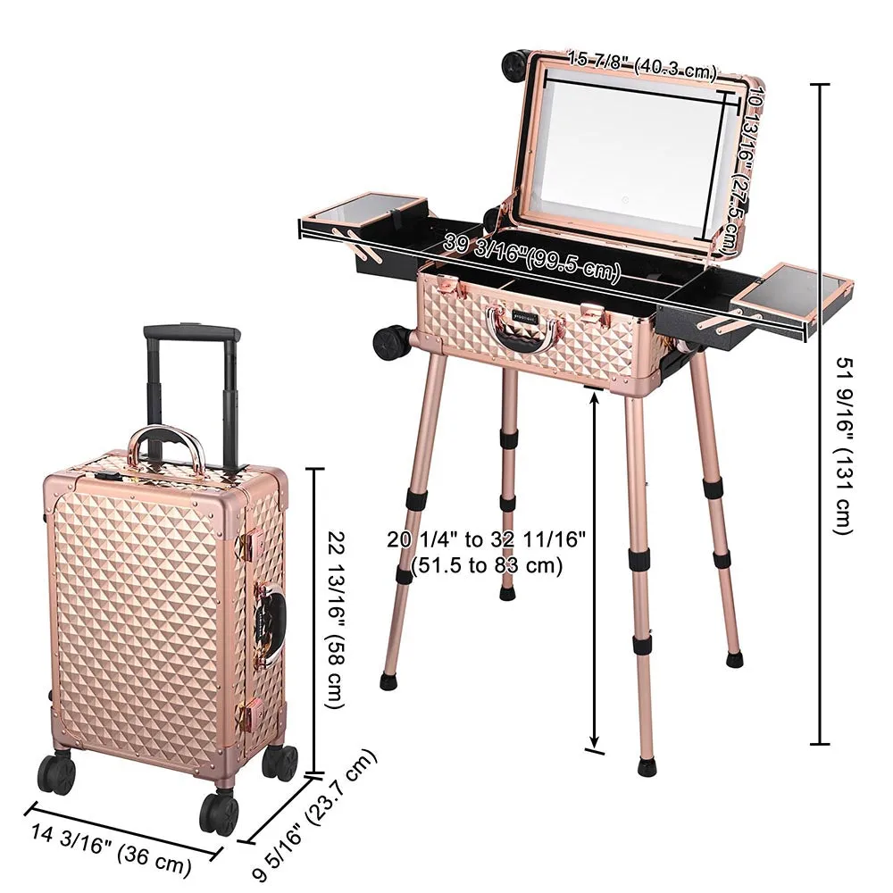 Byootique Urstudio 23" Rolling Makeup Case Mirror Light Cosmetic Travel Box
