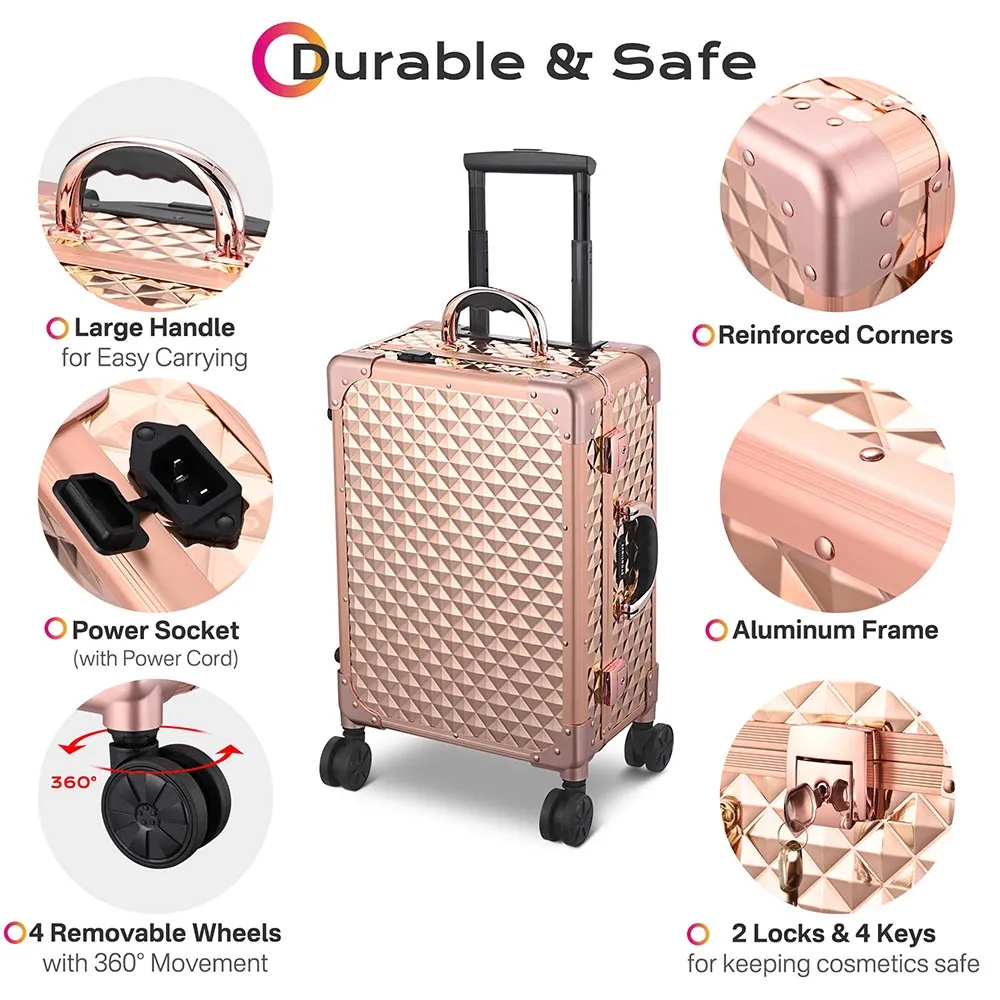 Byootique Urstudio 23" Rolling Makeup Case Mirror Light Cosmetic Travel Box