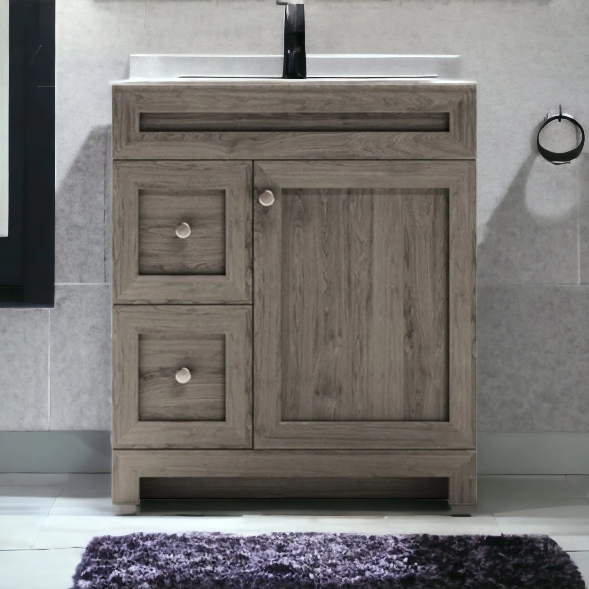CABINETSMITH- 30" CANADIAN  Bathroom Vanity With Quartz top, Left hand drawers ( 8 COLORS AVAILABLE )