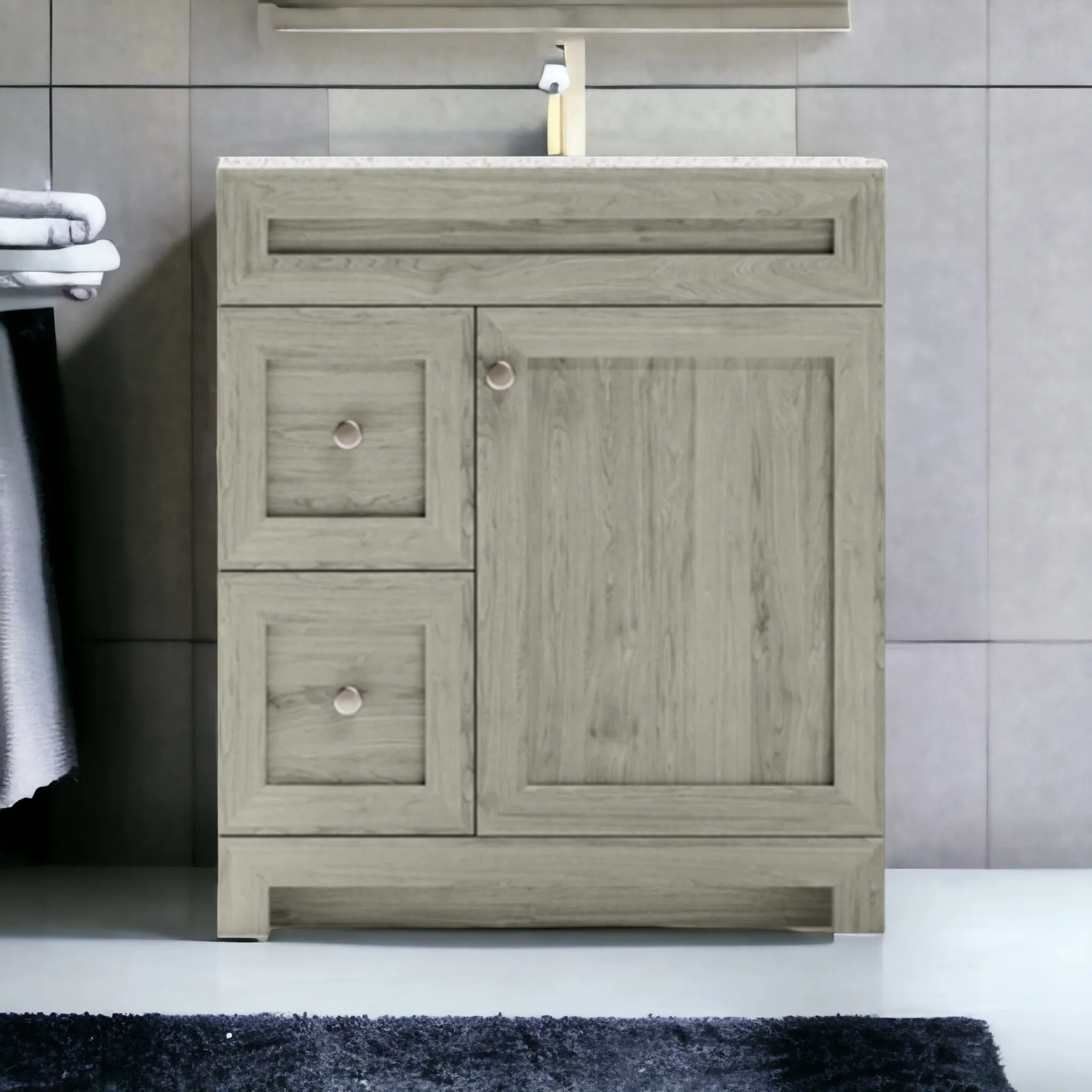 CABINETSMITH- 30" CANADIAN  Bathroom Vanity With Quartz top, Left hand drawers ( 8 COLORS AVAILABLE )