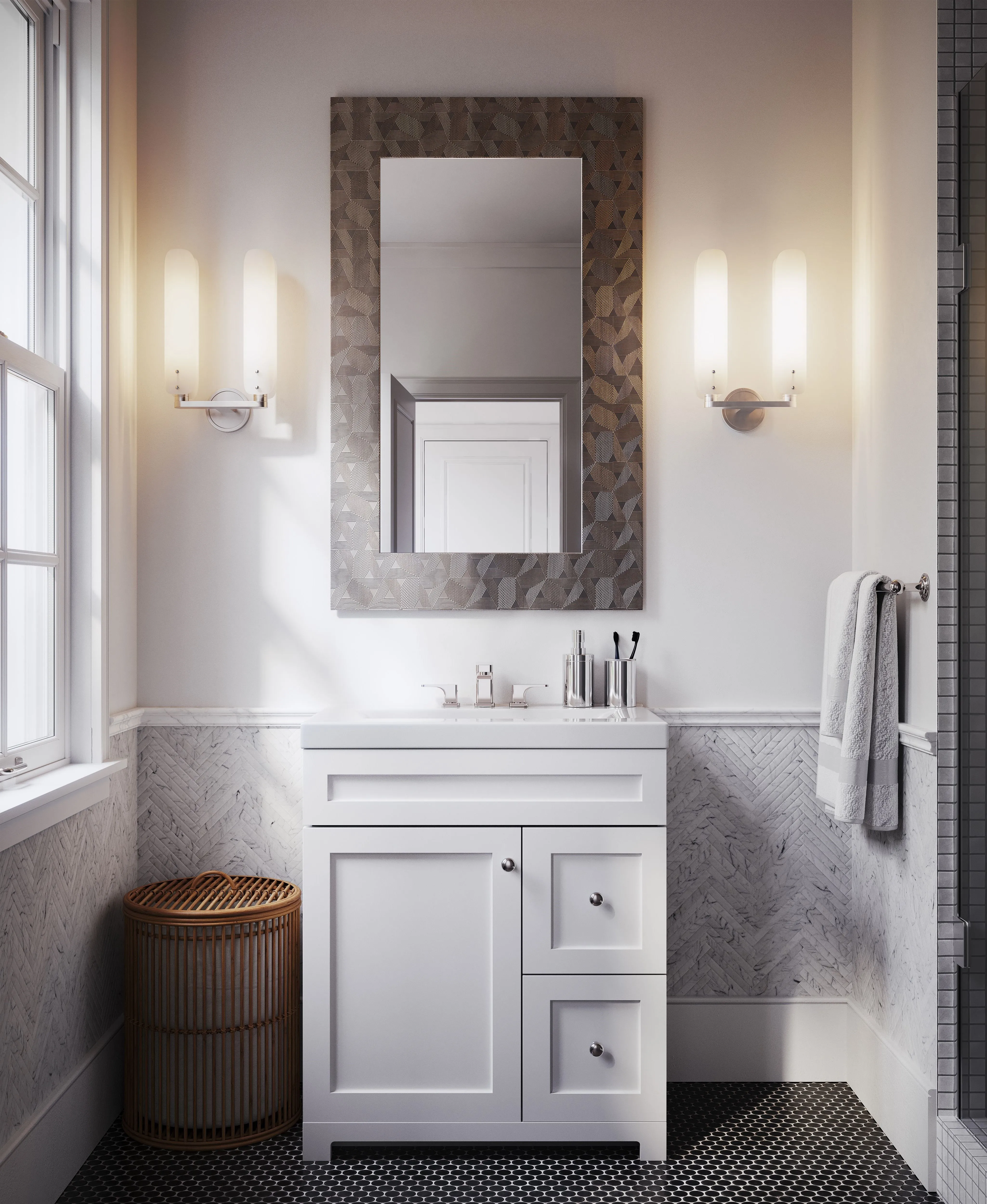CABINETSMITH- 30" CANADIAN White Bathroom Vanity With Cultured White Marble Top