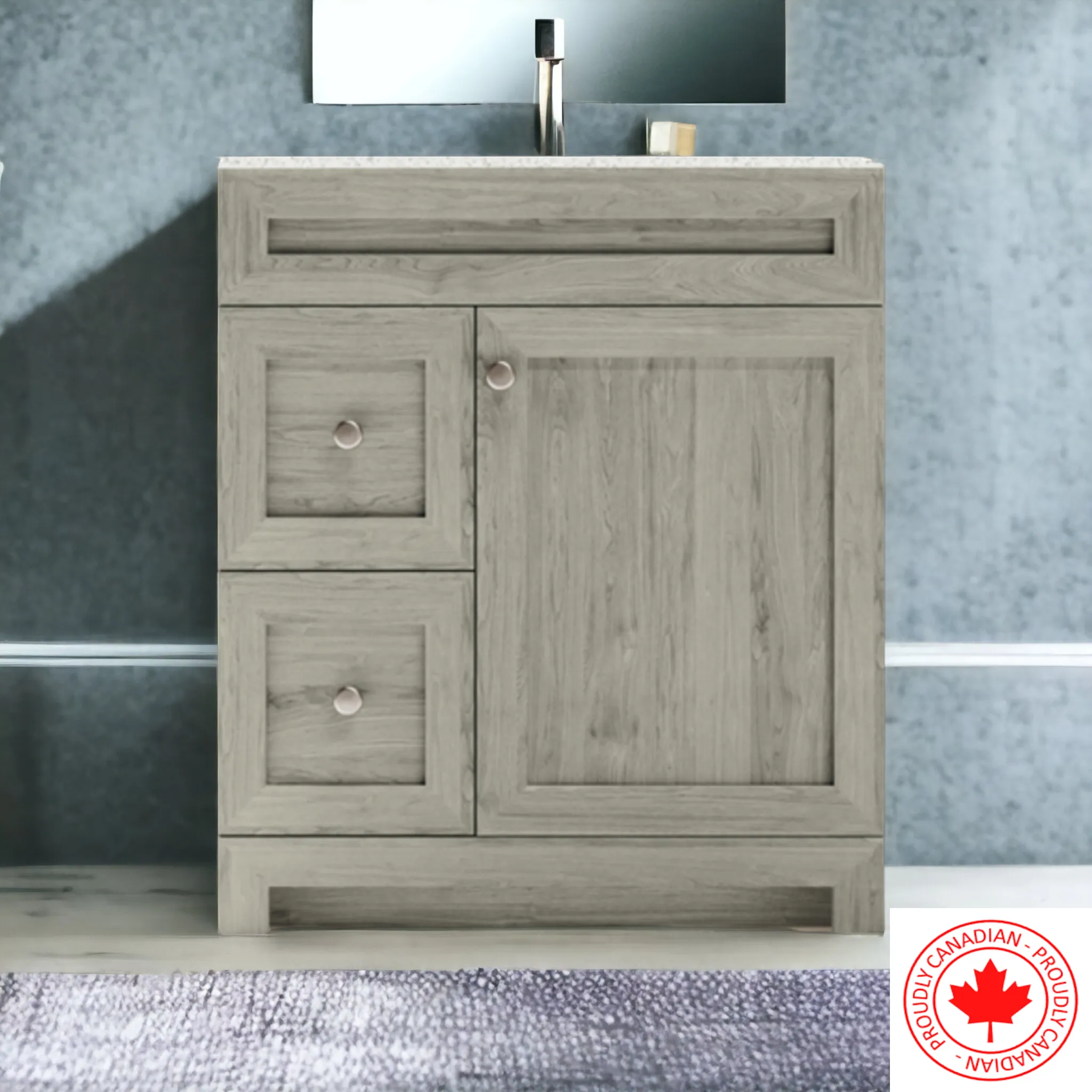 CABINETSMITH- 36" CANADIAN Bathroom Vanity With Quartz top, Left hand drawers (8 COLORS AVAILABLE )