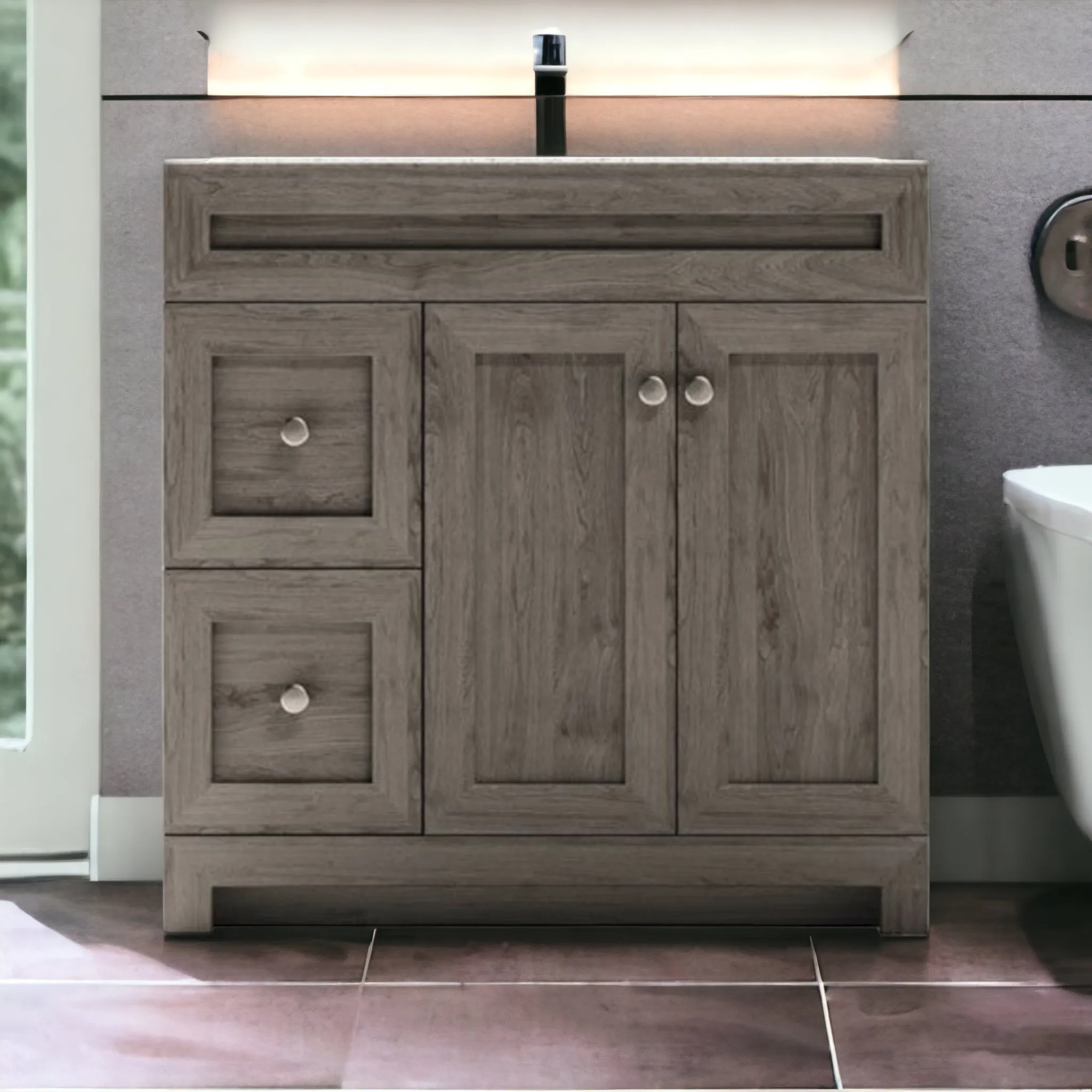 CABINETSMITH- 36" CANADIAN Bathroom Vanity With Quartz top, Left hand drawers (8 COLORS AVAILABLE )