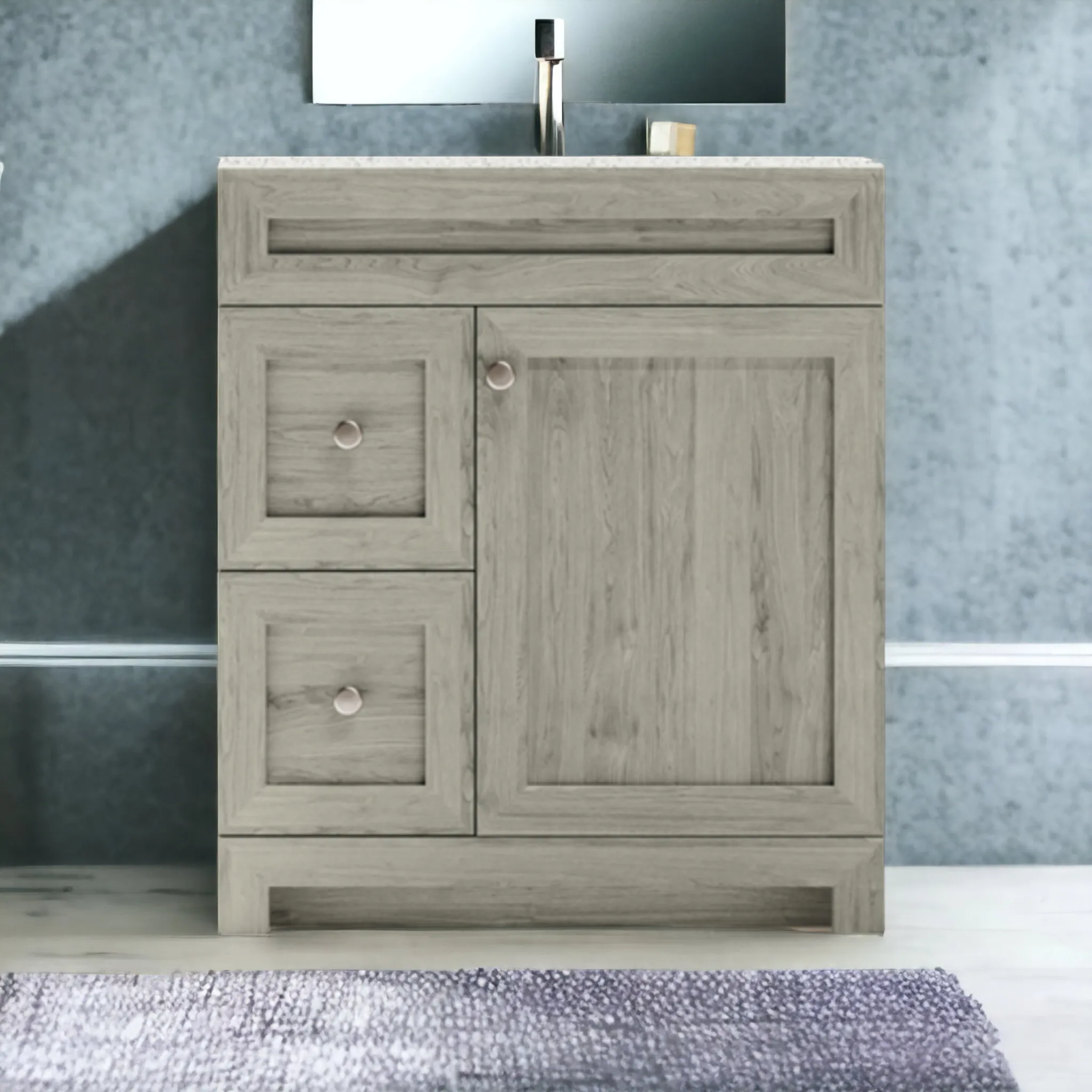 CABINETSMITH- 36" CANADIAN Bathroom Vanity With Quartz top, Left hand drawers (8 COLORS AVAILABLE )