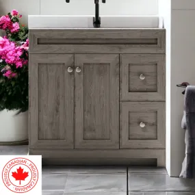 CABINETSMITH- 36" CANADIAN Bathroom Vanity With Quartz top, Right hand drawers (8 COLORS AVAILABLE )
