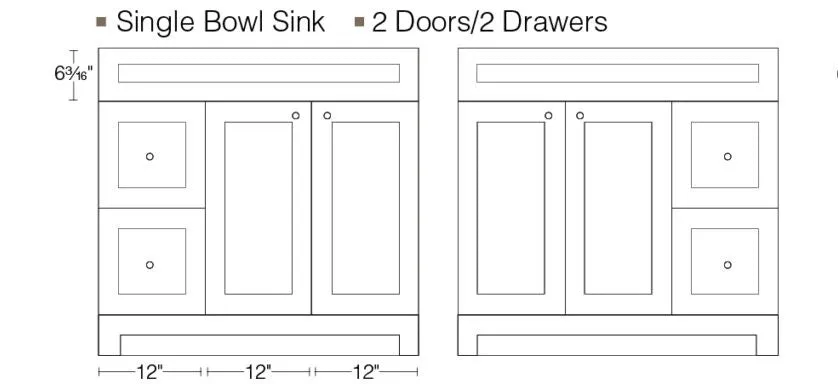 CABINETSMITH- 36" CANADIAN Bathroom Vanity With Quartz top, Right hand drawers (8 COLORS AVAILABLE )