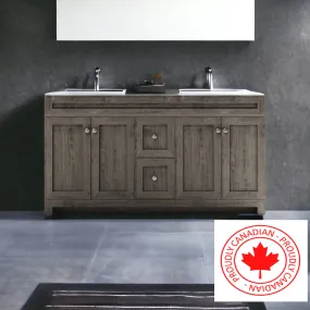 CABINETSMITH- 60" Double Sink CANADIAN Bathroom Vanity With Quartz top (8 COLORS AVAILABLE )