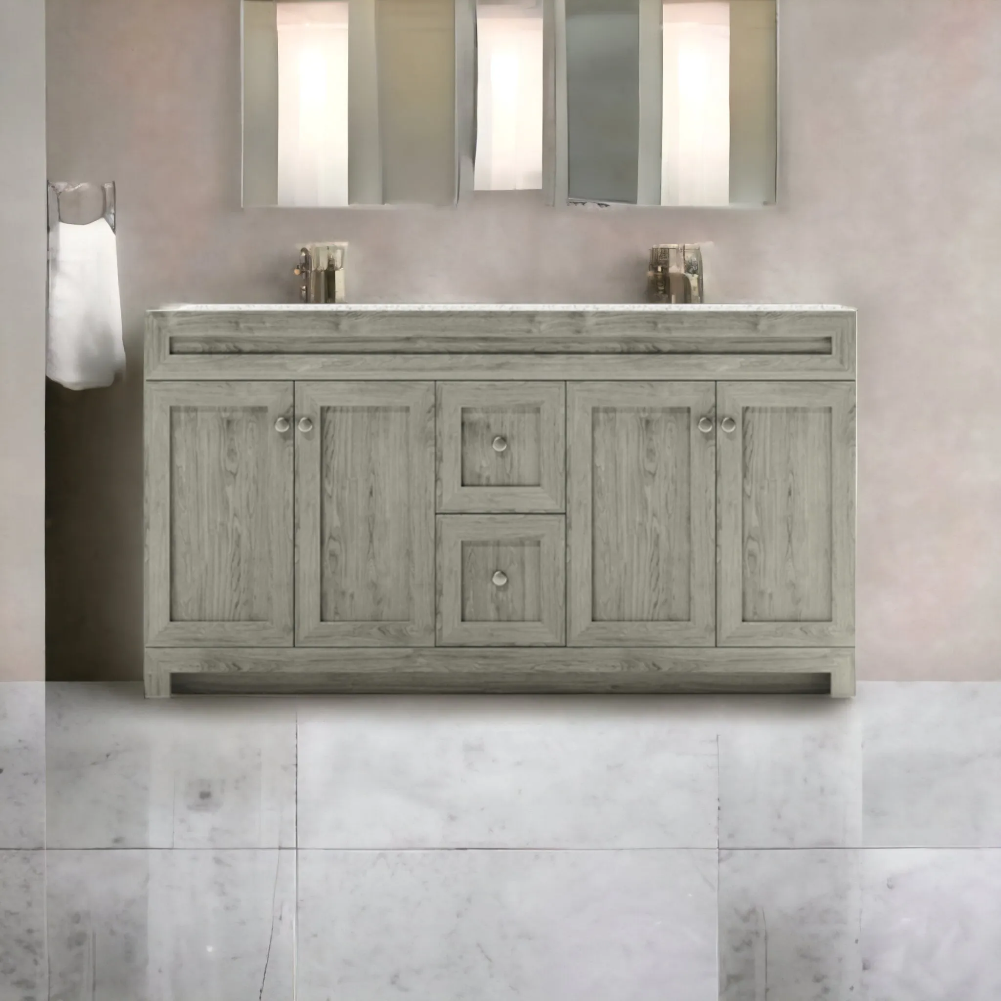 CABINETSMITH- 60" Double Sink CANADIAN Bathroom Vanity With Quartz top (8 COLORS AVAILABLE )