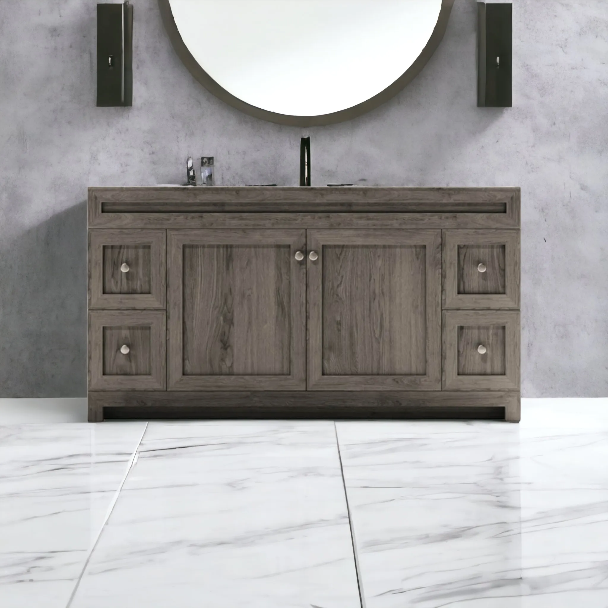 CABINETSMITH- 60" Single Sink CANADIAN Bathroom Vanity With Quartz top (8 COLORS AVAILABLE )