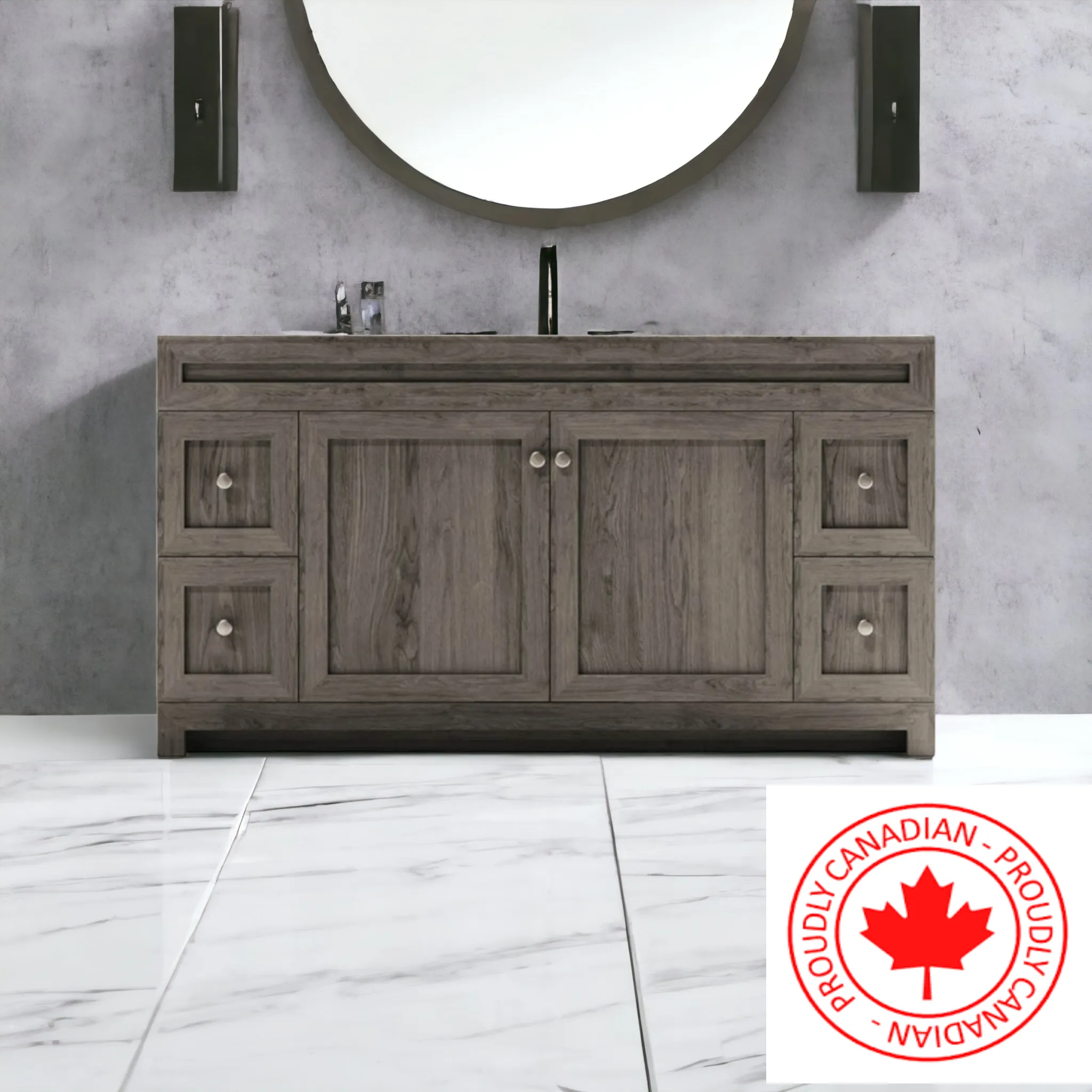 CABINETSMITH- 60" Single Sink CANADIAN Bathroom Vanity With Quartz top (8 COLORS AVAILABLE )