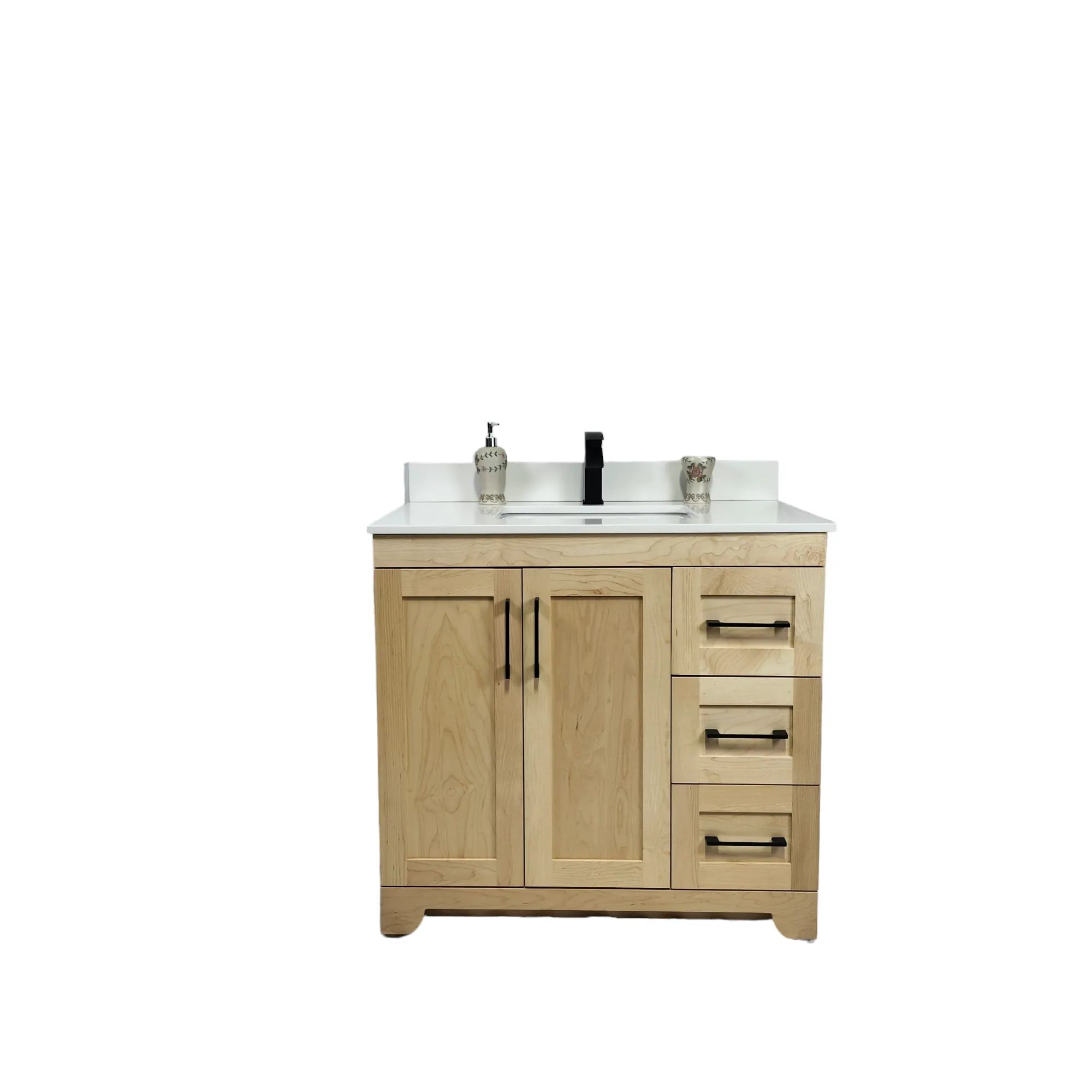 CANADIAN MAPLE - 36" , Natural Stain Bathroom Vanity With Quartz Countertop.