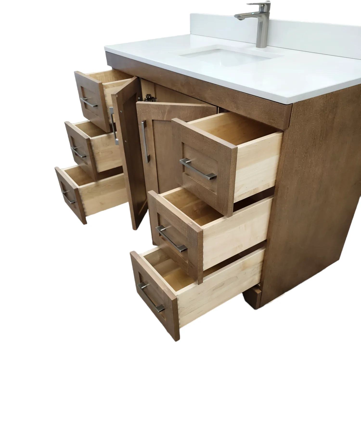 CANADIAN MAPLE 42" - Tuscon Calo Bathroom Vanity With White Quartz Countertop.