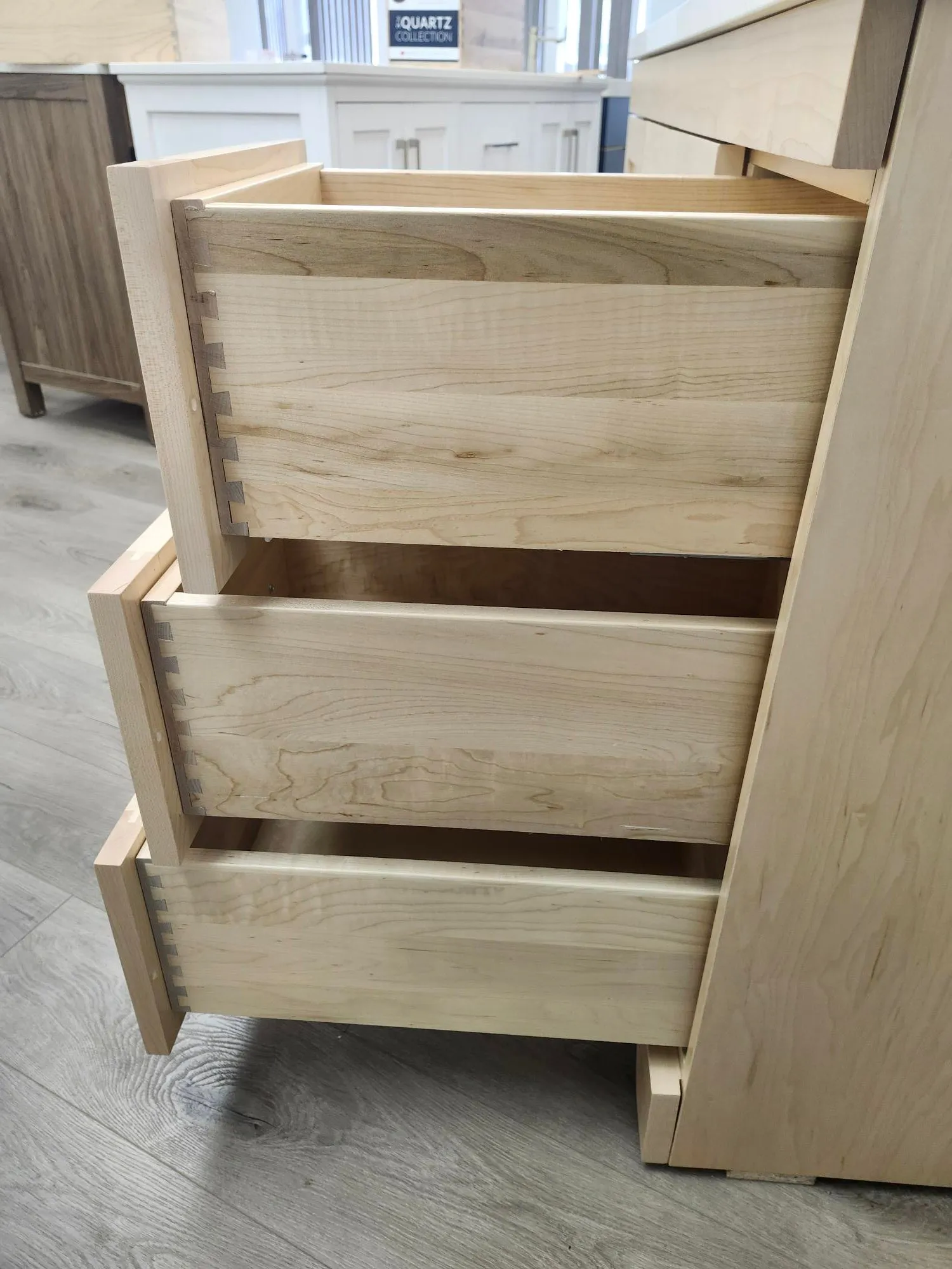 CANADIAN MAPLE 48" , Natural Stain Bathroom Vanity With White Quartz Countertop.