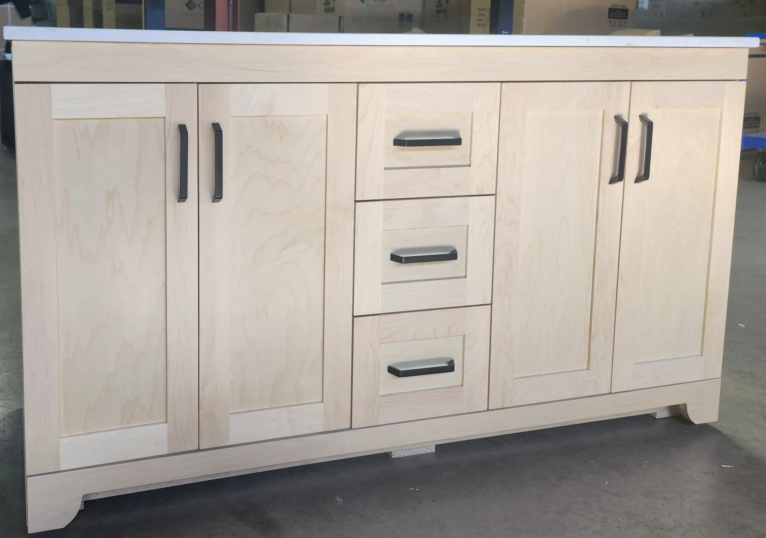 CANADIAN MAPLE - 60" Double Sink , Natural Stain Bathroom Vanity With Quartz Countertop.