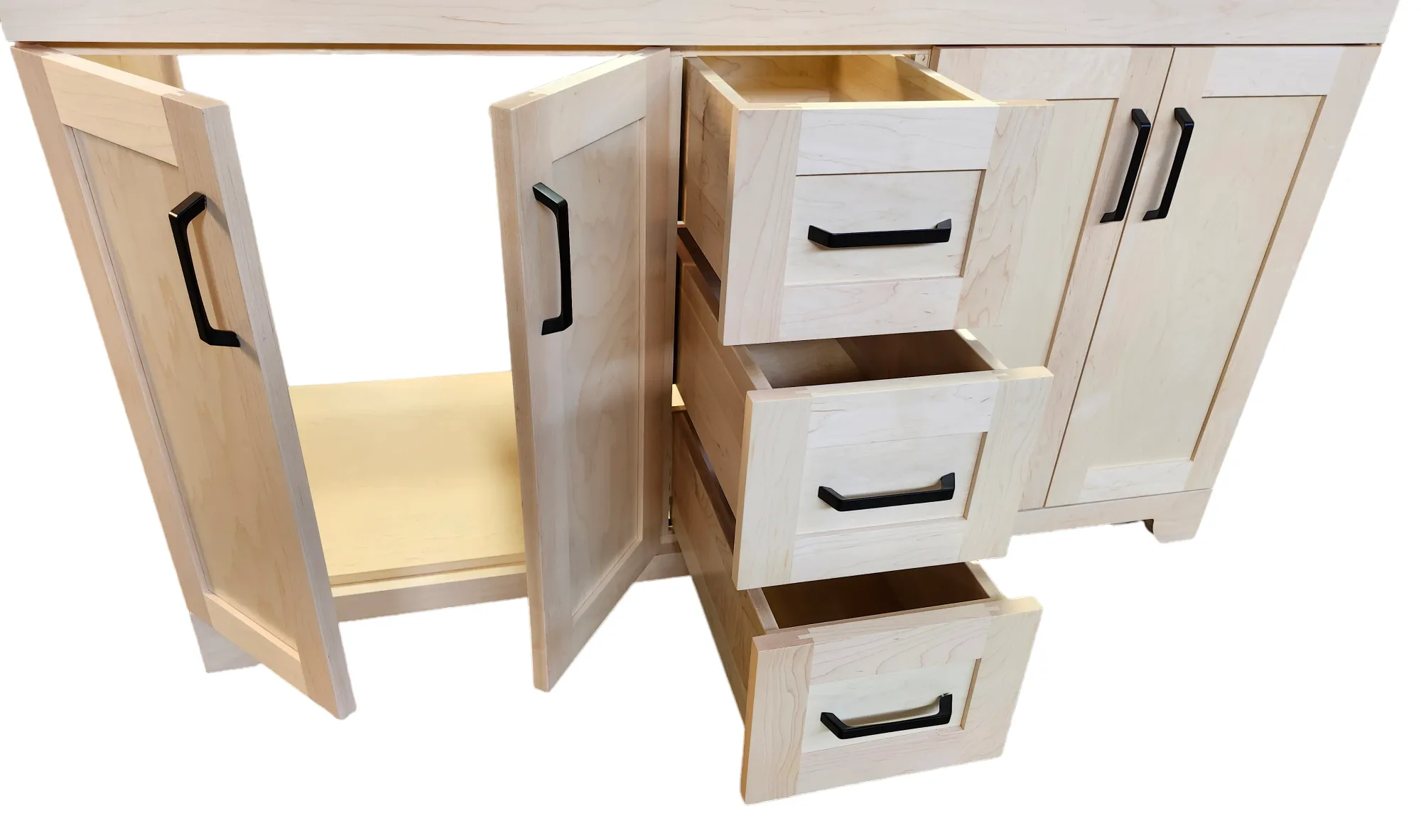CANADIAN MAPLE - 60" Double Sink , Natural Stain Bathroom Vanity With Quartz Countertop.