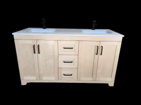 CANADIAN MAPLE - 60" Double Sink , Natural Stain Bathroom Vanity With Quartz Countertop.