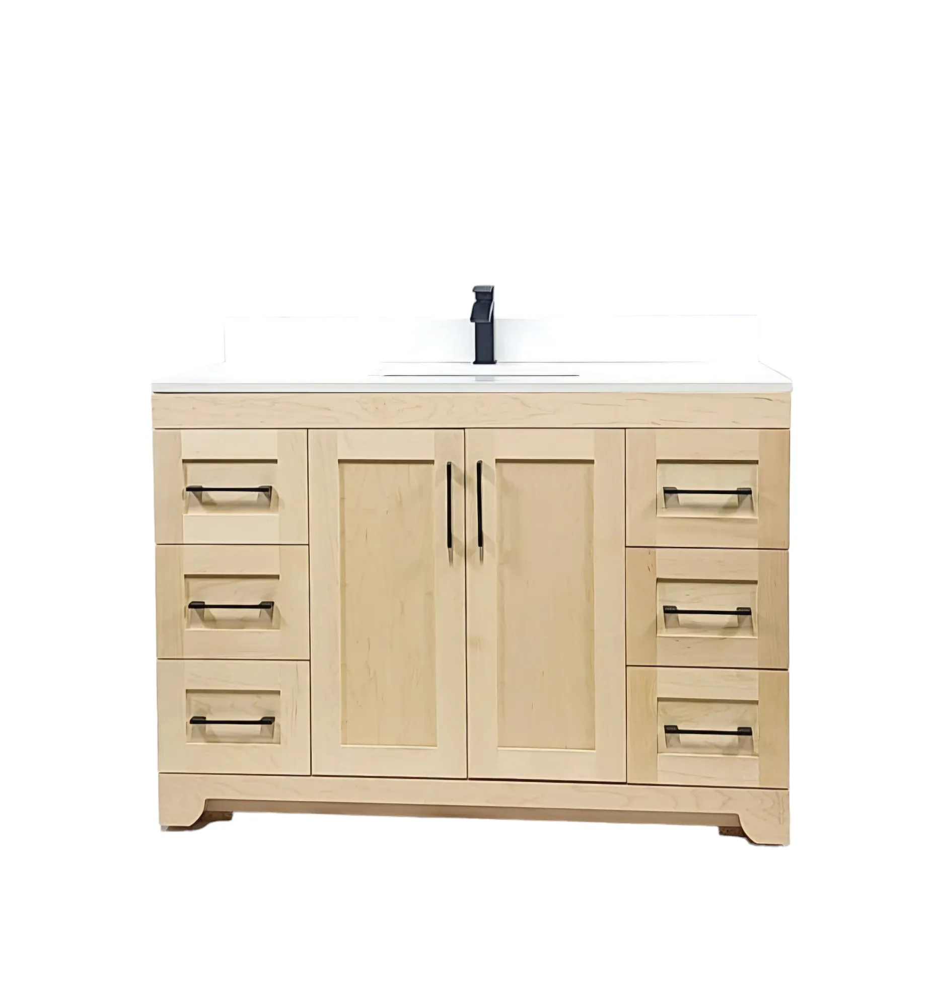 CANADIAN MAPLE 60" Single Sink, Natural Stain Bathroom Vanity With White Quartz Countertop.