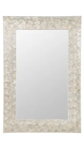 Capiz Seashell Mosaic Rectangular Decorative Wall Mirror, Pearlescent White