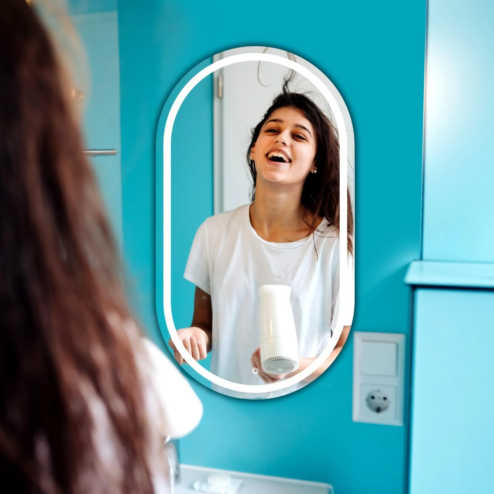 Capsuleled Wall Mount Bathroom Oblong Glass Mirror With 3 Lighting Options (Warm, White, Natural White)-Stylish Illumination For Your Wash Basin 17.5X23.5 Inch