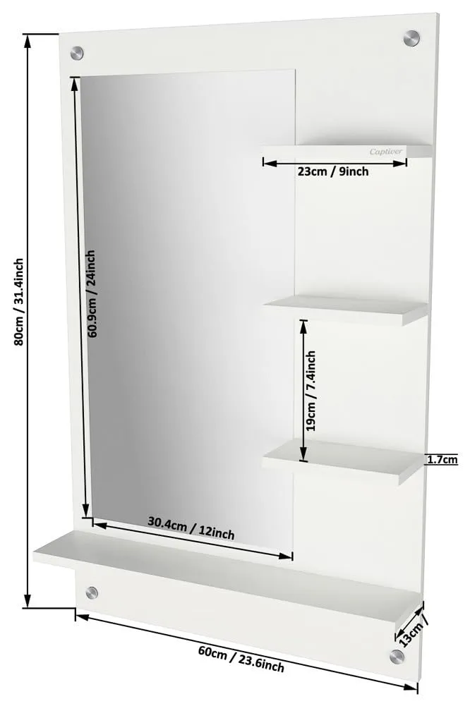 Captiver Bellezza Engineered Wood Wall Mounted Dressing Table Mirrors (60X80 CM White)