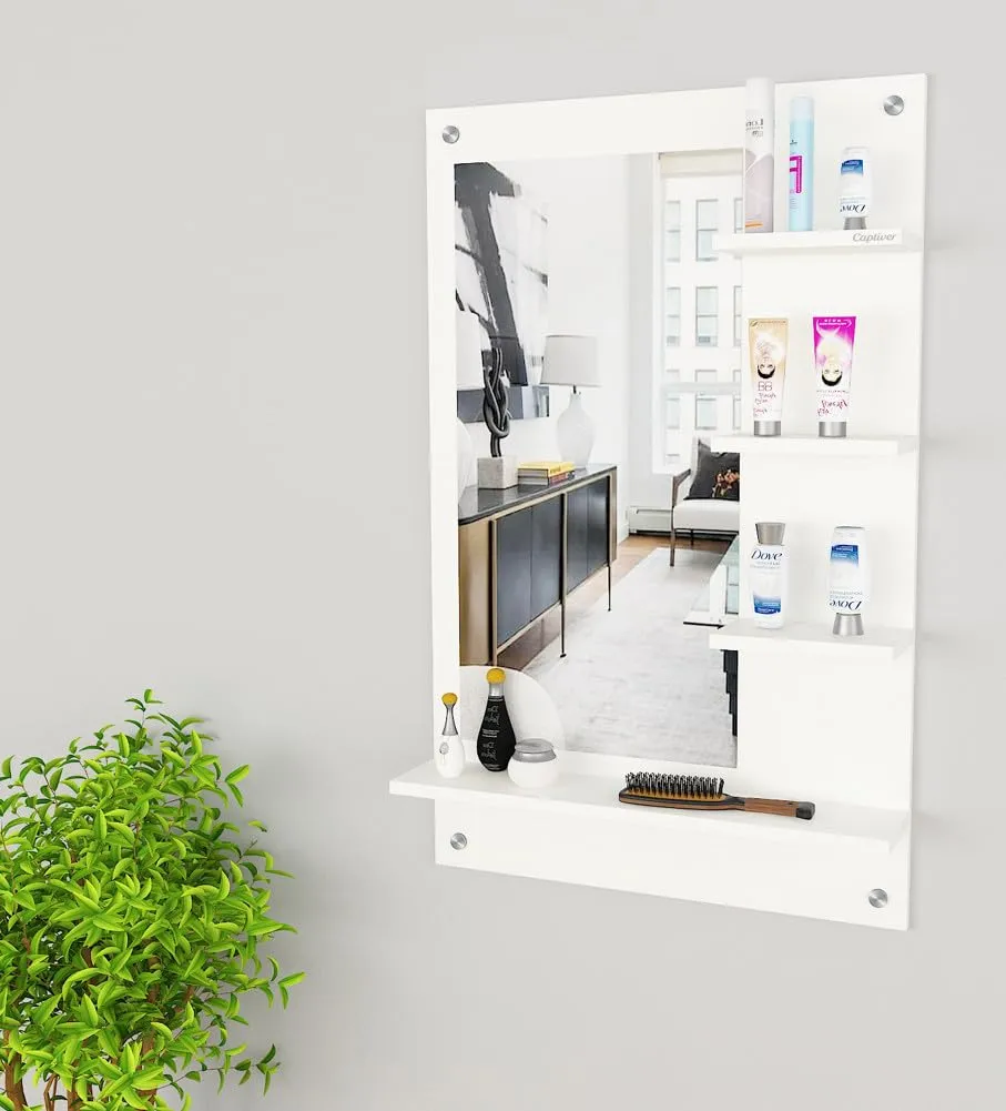 Captiver Bellezza Engineered Wood Wall Mounted Dressing Table Mirrors (60X80 CM White)