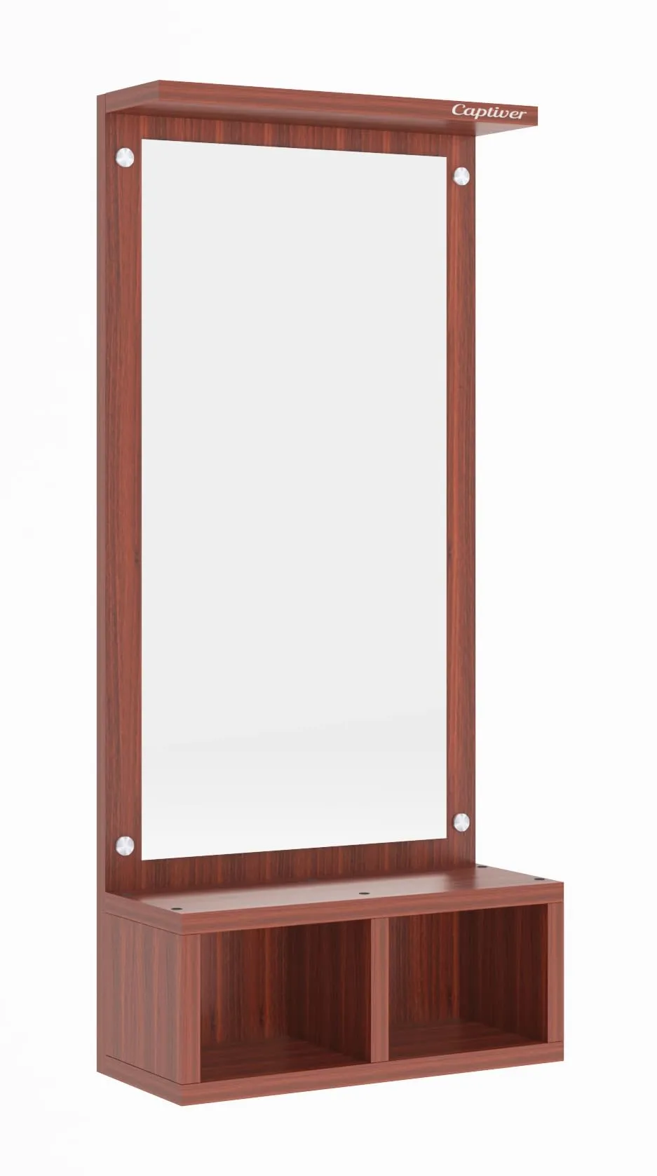 Captiver Engineered Wood Frameless Rectangular Wall Mounted Dressing Mirror Table 2 Storage Box Shelf (Finish, Teak) II Bathroom Cabinet Organiser Accessories Decorative Unframed