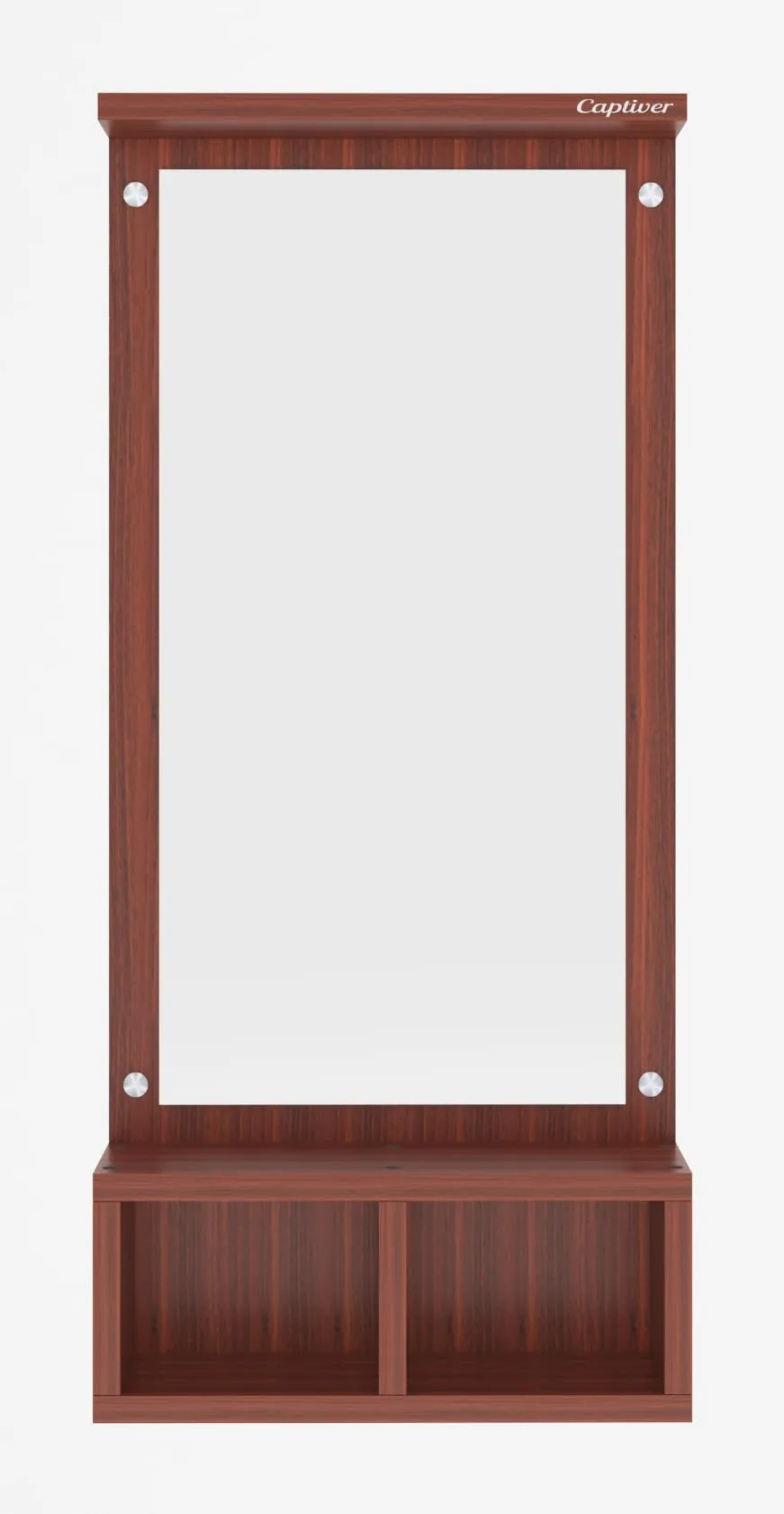 Captiver Engineered Wood Frameless Rectangular Wall Mounted Dressing Mirror Table 2 Storage Box Shelf (Finish, Teak) II Bathroom Cabinet Organiser Accessories Decorative Unframed