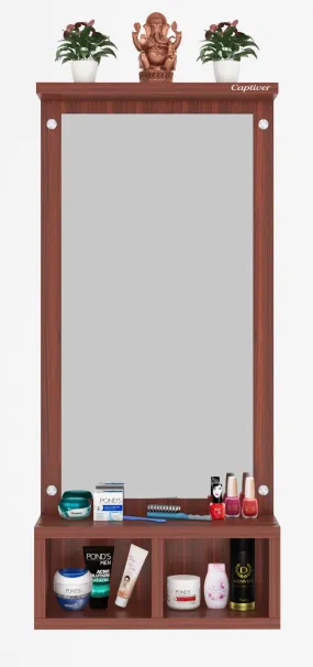 Captiver Engineered Wood Frameless Rectangular Wall Mounted Dressing Mirror Table 2 Storage Box Shelf (Finish, Teak) II Bathroom Cabinet Organiser Accessories Decorative Unframed