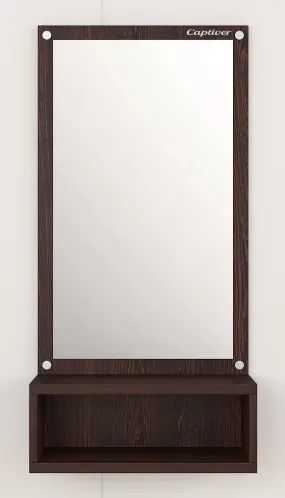 Captiver Engineered Wood Frameless Wall Mounted Mirror with 1 Storage Box (Matte Finish Wenge) Bathroom Bedroom Living Room Stand