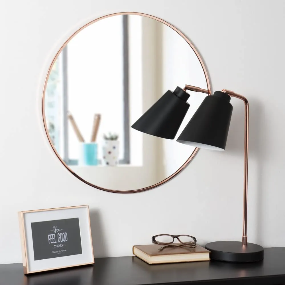 CasaGold 32 Inch Rose Gold Round Wall Mirror with Steel Frame | Circle Wall Mirror for Bathroom Vanity, Living Room, Dressing Room with Frame for Wall Decor and Home Decor