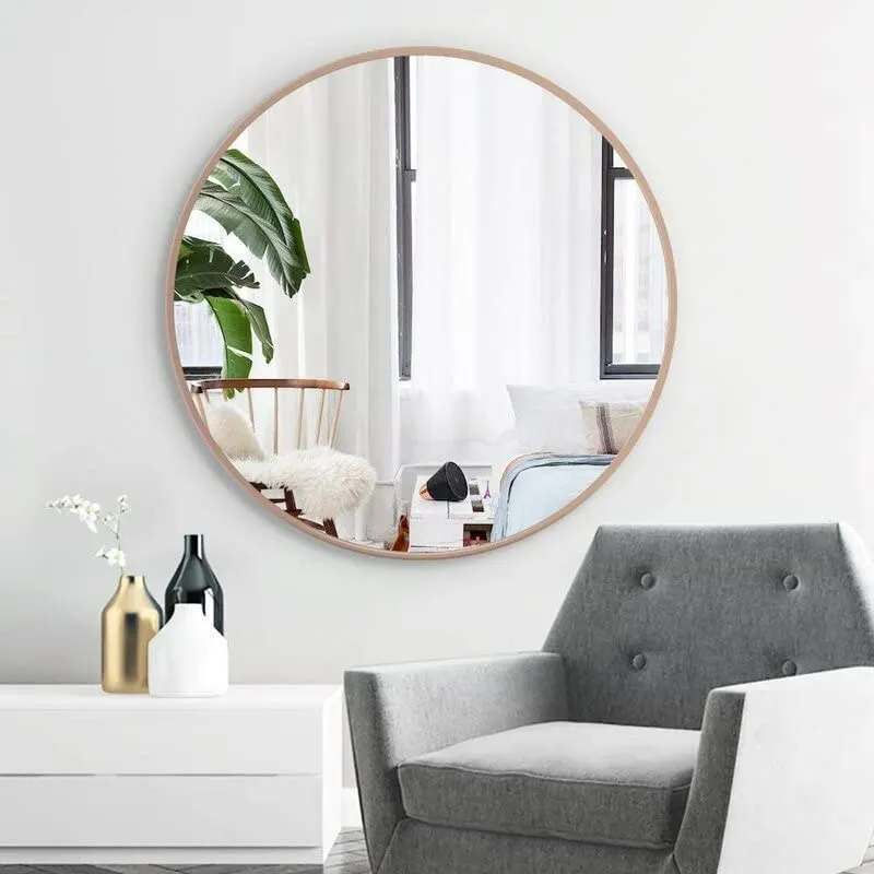CasaGold 32 Inch Rose Gold Round Wall Mirror with Steel Frame | Circle Wall Mirror for Bathroom Vanity, Living Room, Dressing Room with Frame for Wall Decor and Home Decor