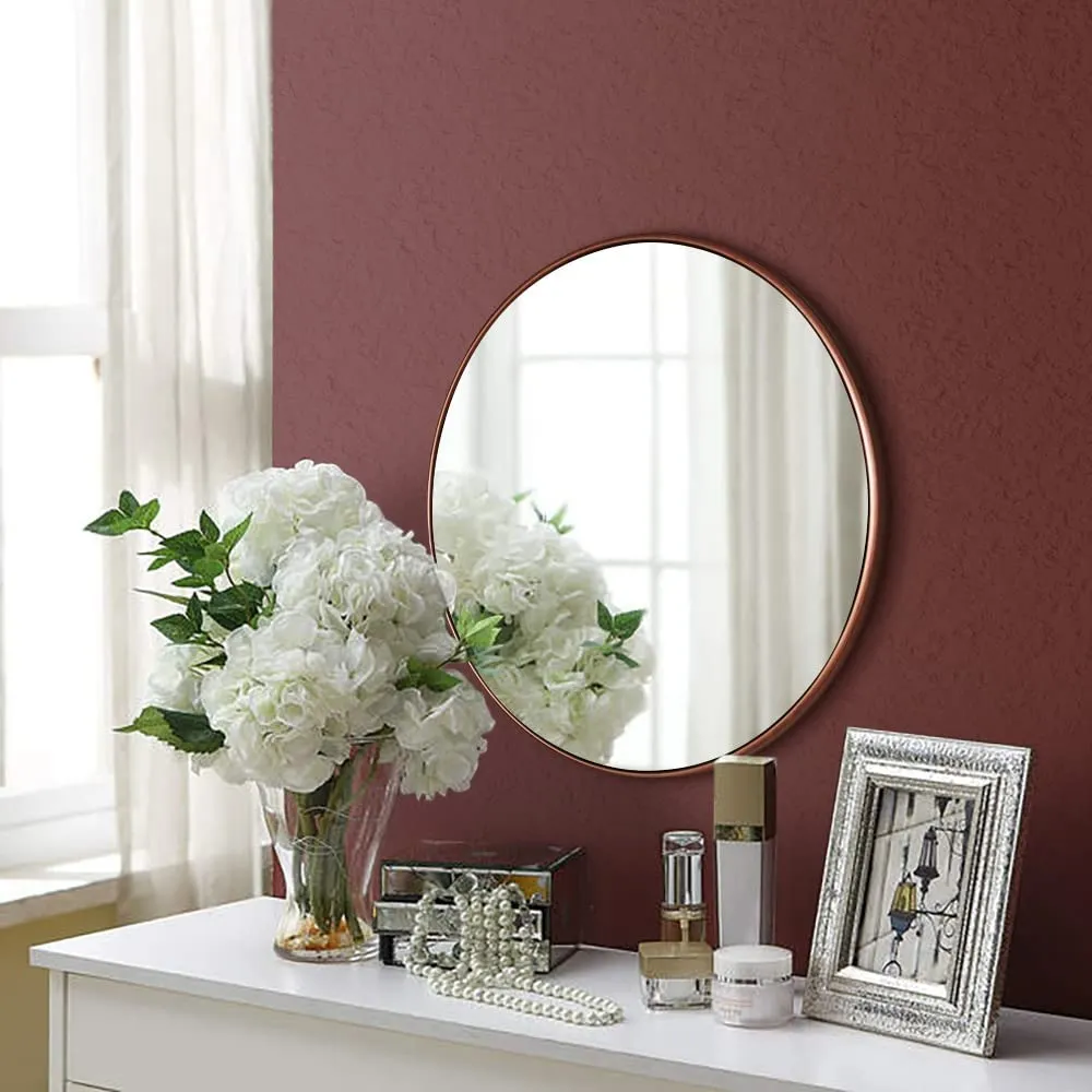 CasaGold 32 Inch Rose Gold Round Wall Mirror with Steel Frame | Circle Wall Mirror for Bathroom Vanity, Living Room, Dressing Room with Frame for Wall Decor and Home Decor