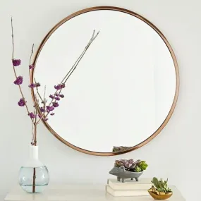CasaGold 32 Inch Rose Gold Round Wall Mirror with Steel Frame | Circle Wall Mirror for Bathroom Vanity, Living Room, Dressing Room with Frame for Wall Decor and Home Decor