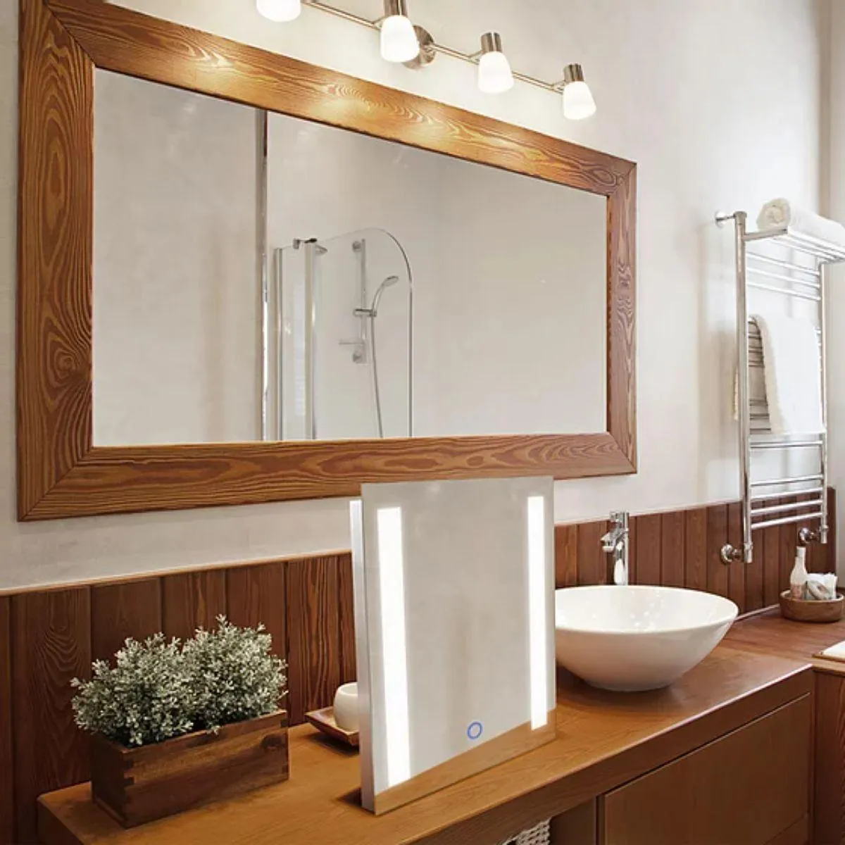 Catella 12 in. x 16 in. LED Wall/Table Stand Mirror with Touch On/Off Dimmer Function
