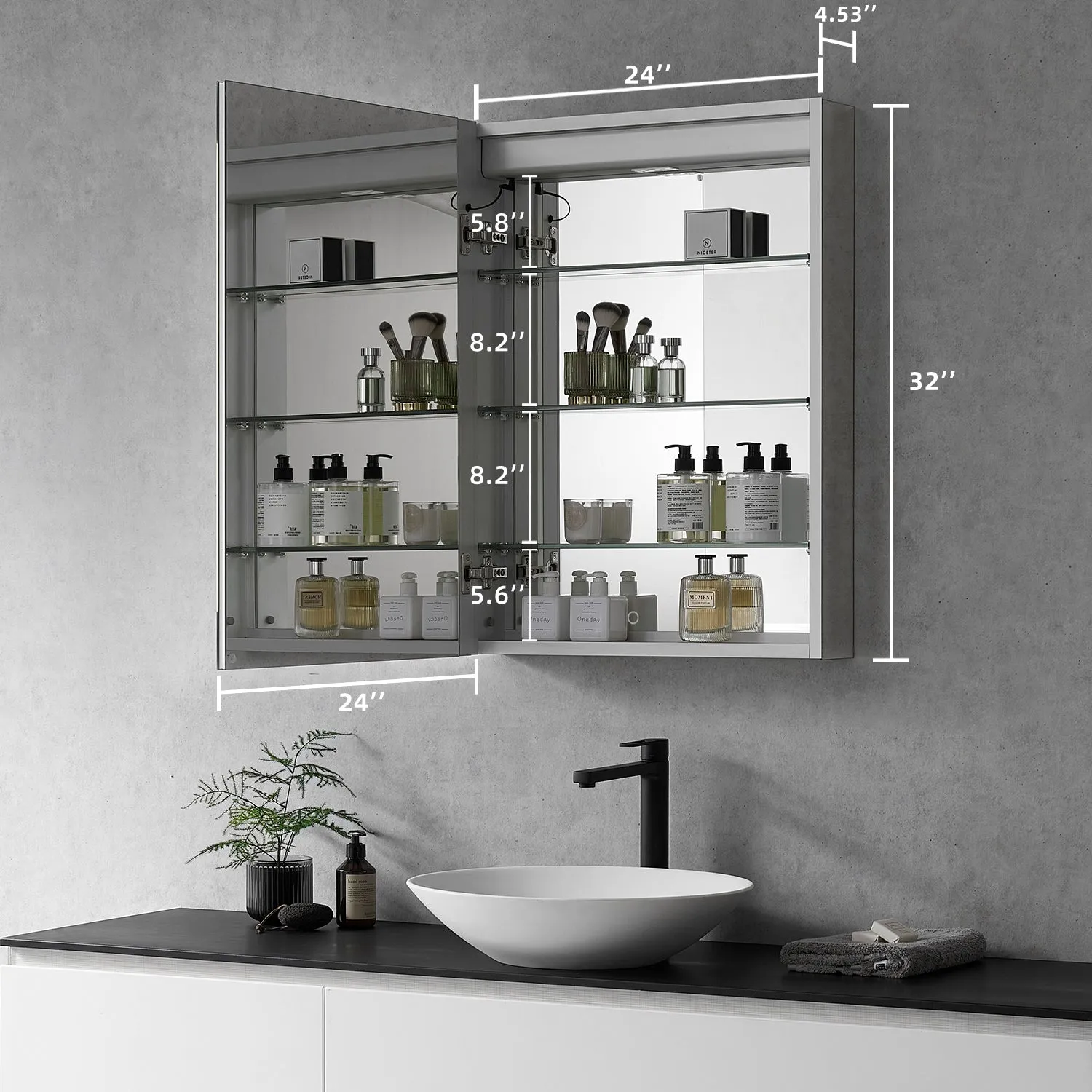 Catola Rectangle Frameless Surface-Mount/Recessed LED Lighted Bathroom Medicine Cabinet
