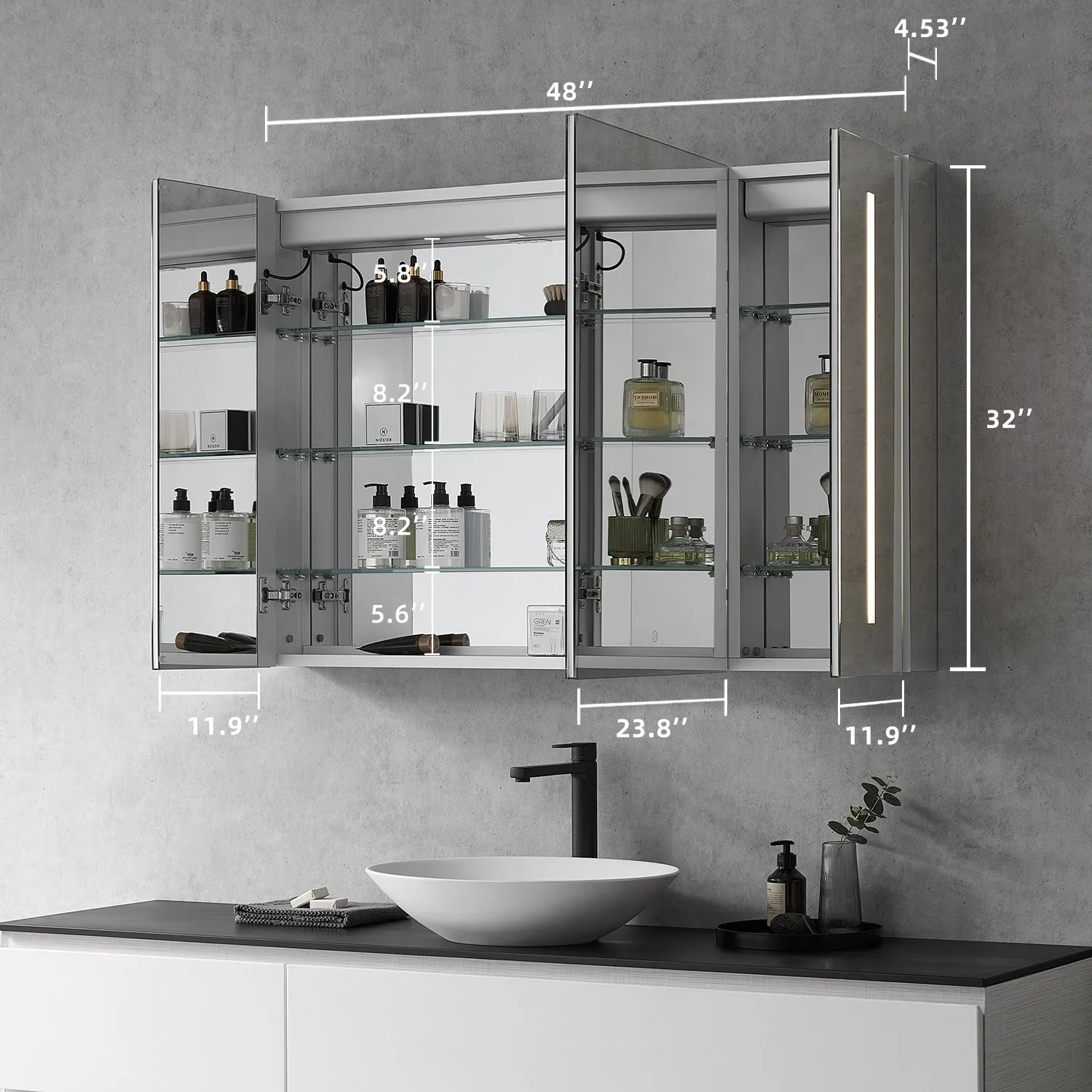 Catola Rectangle Frameless Surface-Mount/Recessed LED Lighted Bathroom Medicine Cabinet