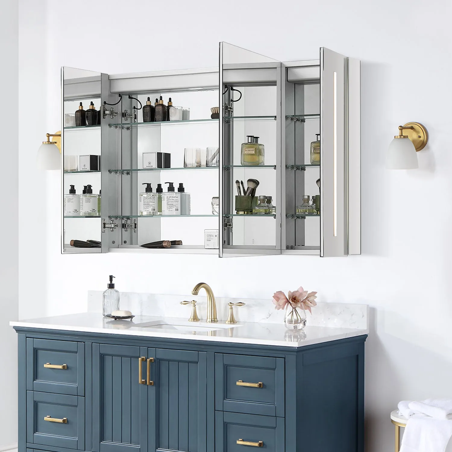 Catola Rectangle Frameless Surface-Mount/Recessed LED Lighted Bathroom Medicine Cabinet