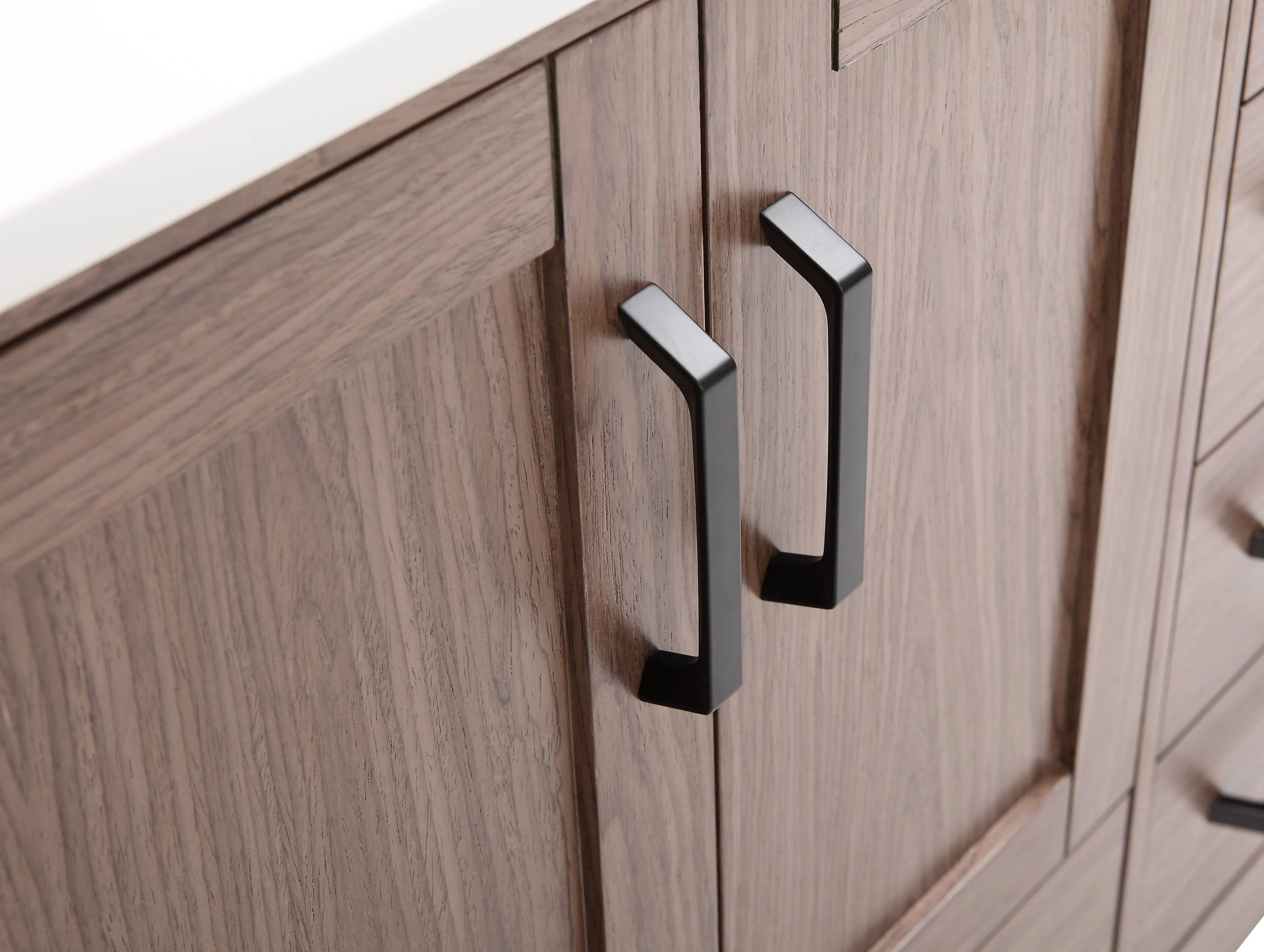 CCS201 - 36" Brown Oak , Floor Standing Modern Bathroom Vanity,  White Quartz Countertop, Matt Black Hardware