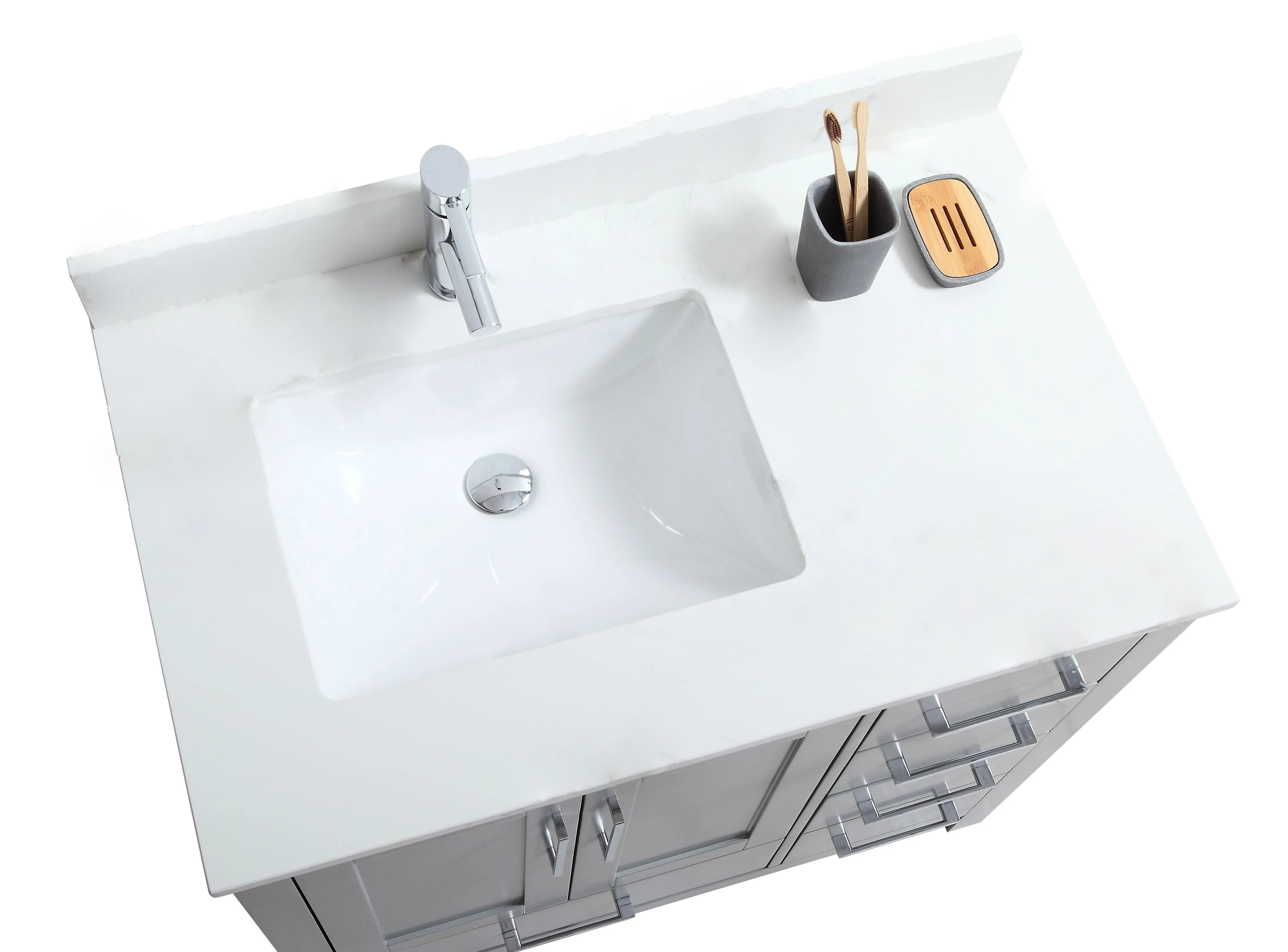CCS201 - 36" Grey, Floor Standing Modern Bathroom Vanity, White Quartz Countertop
