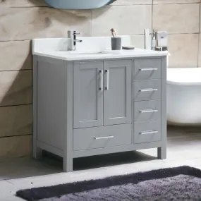 CCS201 - 36" Grey, Floor Standing Modern Bathroom Vanity, White Quartz Countertop
